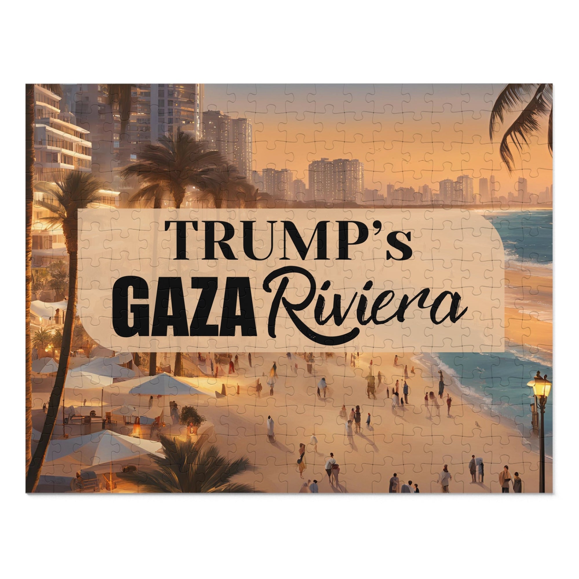 Trump's Gaza Riviera Jigsaw Puzzle with Tin Printify