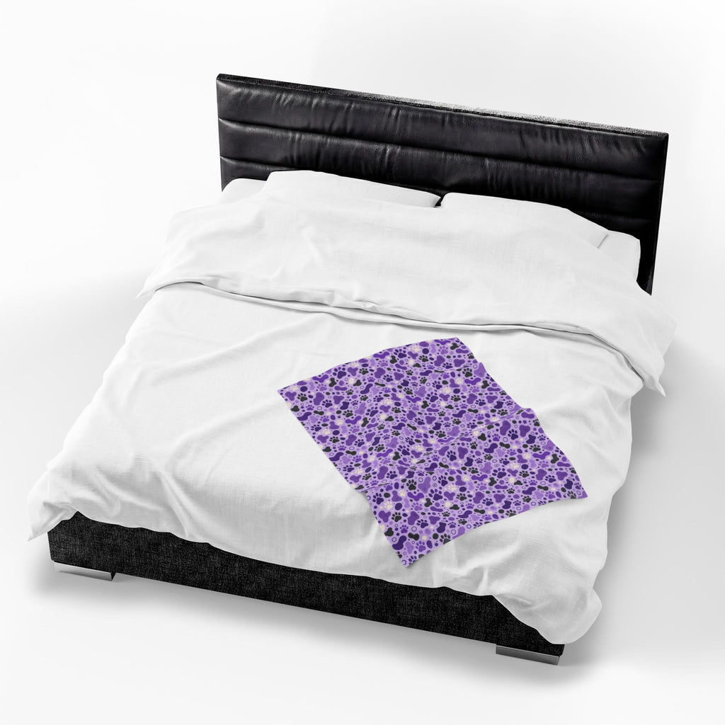 Purple Paw Print Plush Blanket | Cat & Dog Lover Cozy Throw Blanket