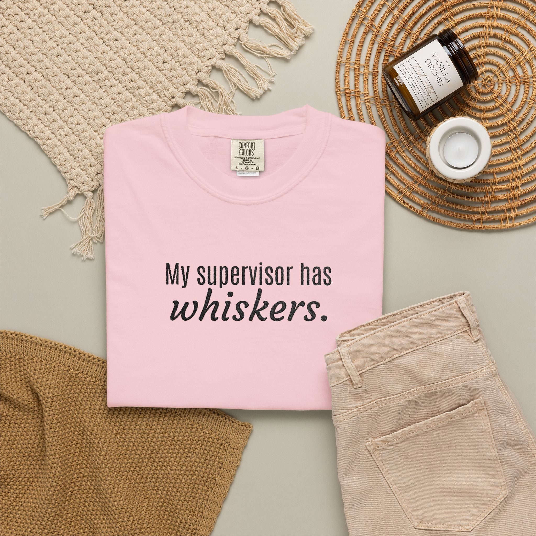 My Supervisor Has Whiskers Embroidered Comfort Colors T-Shirt