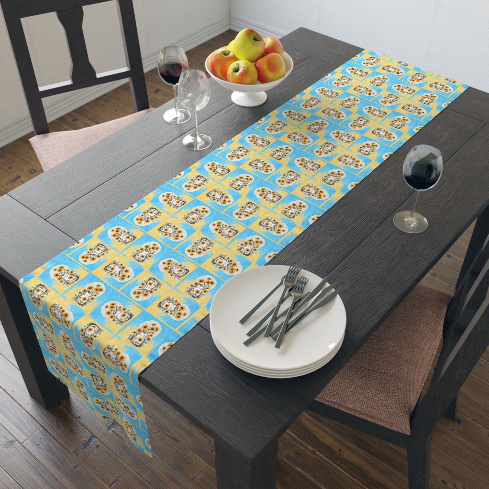 Whimsical Sunflower Kitty Table Runner