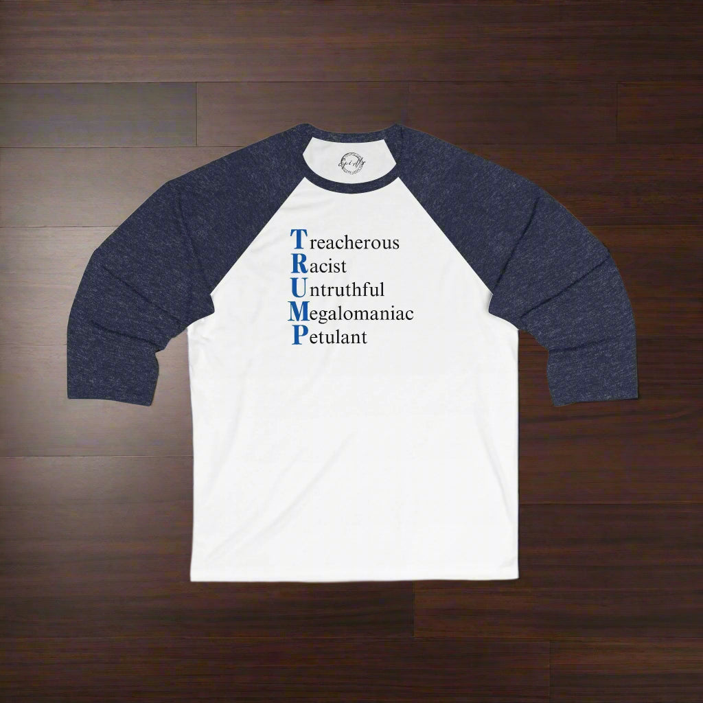 Patriotic Baseball Tee - Unisex 3/4 Sleeve with Anti-Trump Design Printify