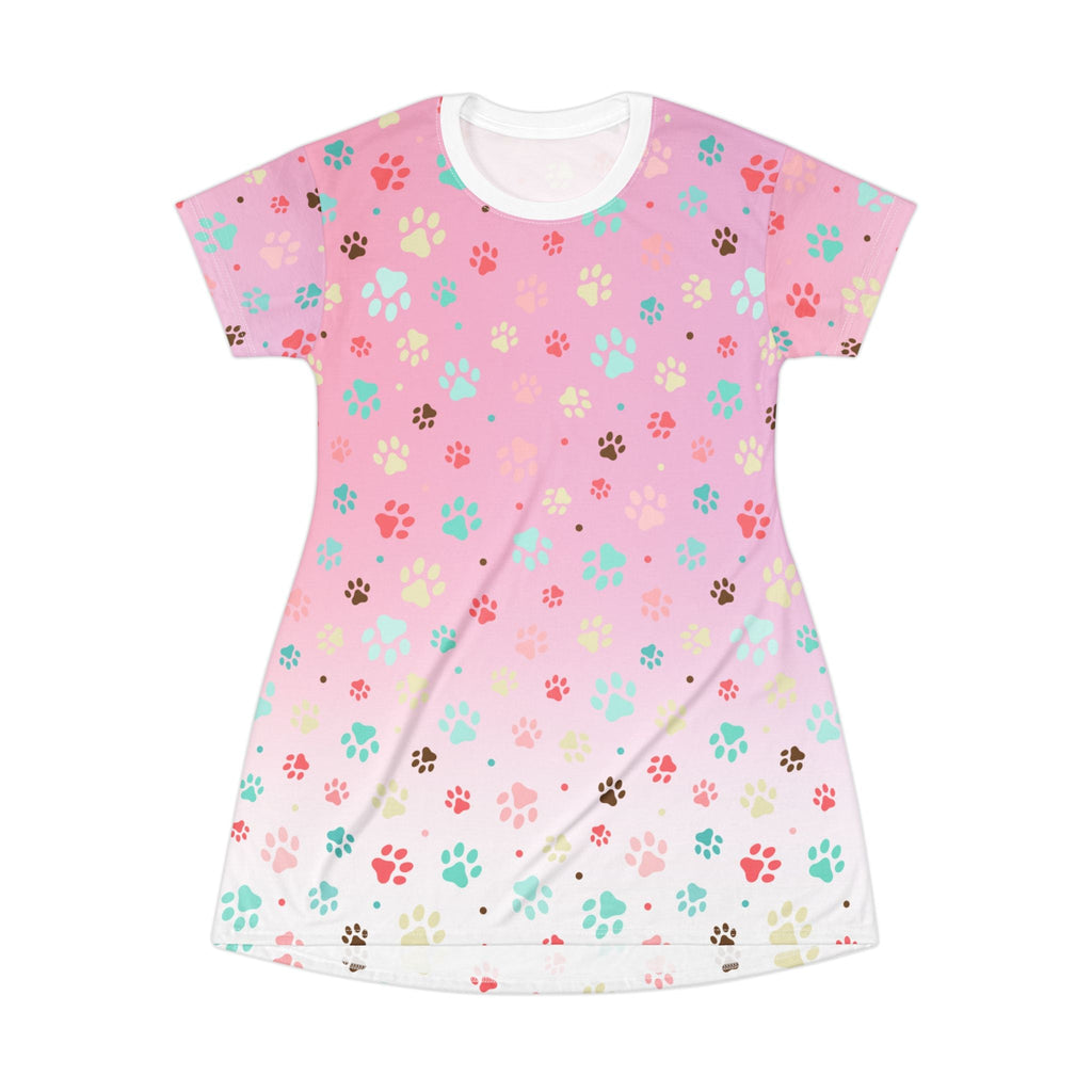 Cute Pink Paw Print T-Shirt Dress for Pet Lovers Printify
