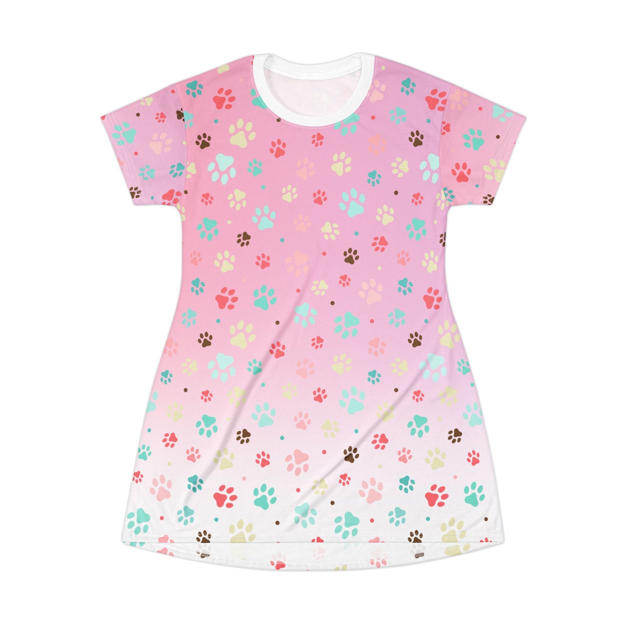 Cute Pink Paw Print T-Shirt Dress for Pet Lovers Printify
