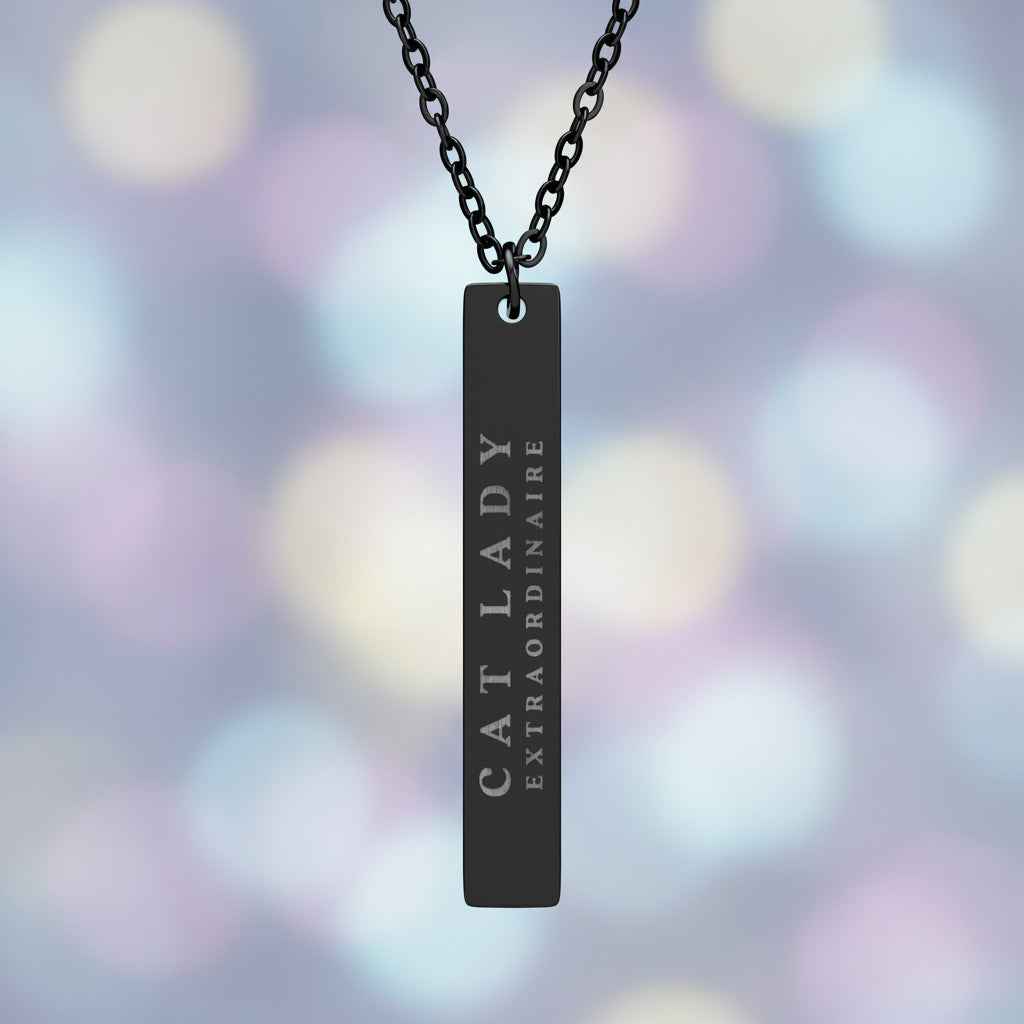Cat Lady Extraordinaire Engravable Vertical Bar Necklace