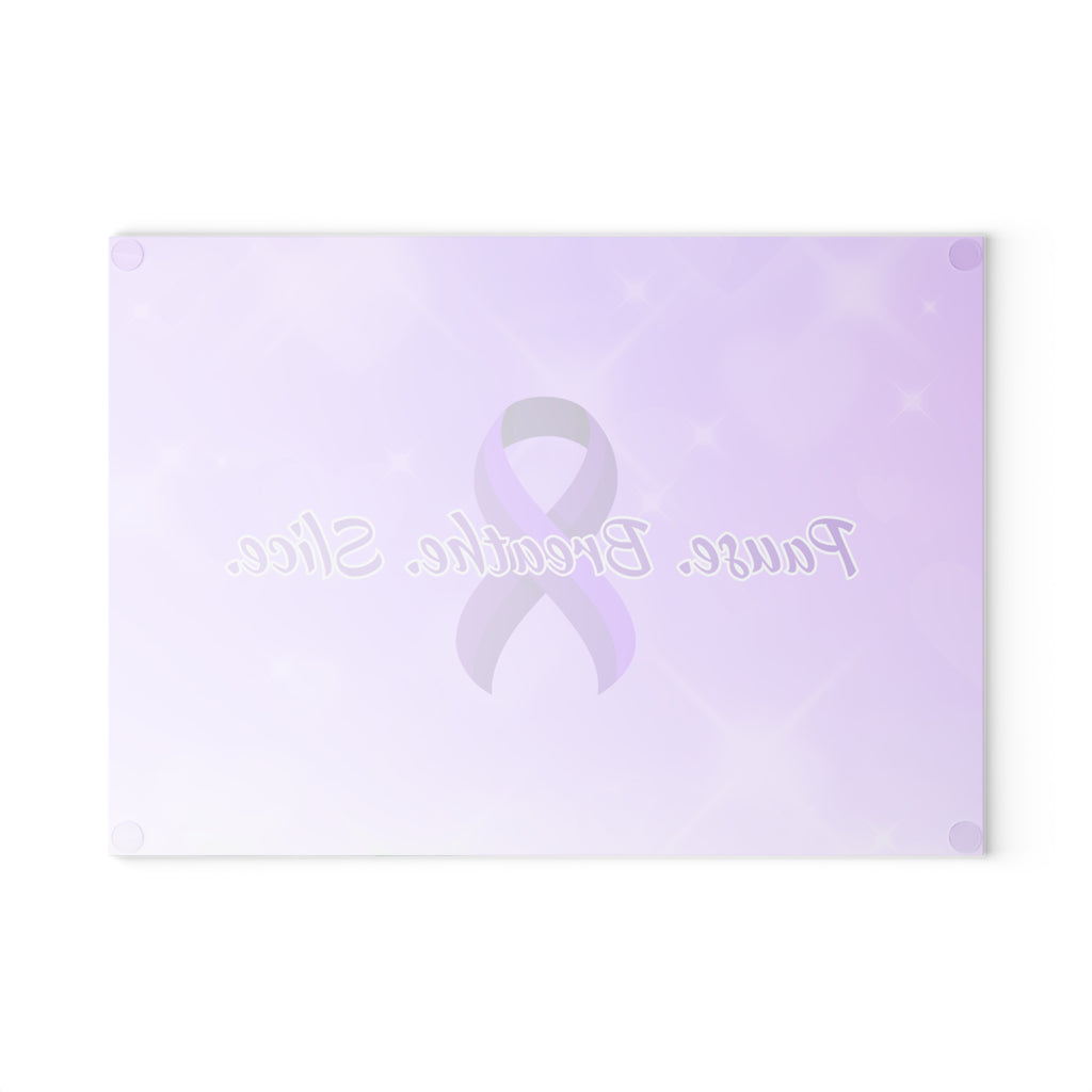 Pause Breathe Slice Epilepsy Awareness Glass Cutting Board – Purple Ribbon Kitchen Board