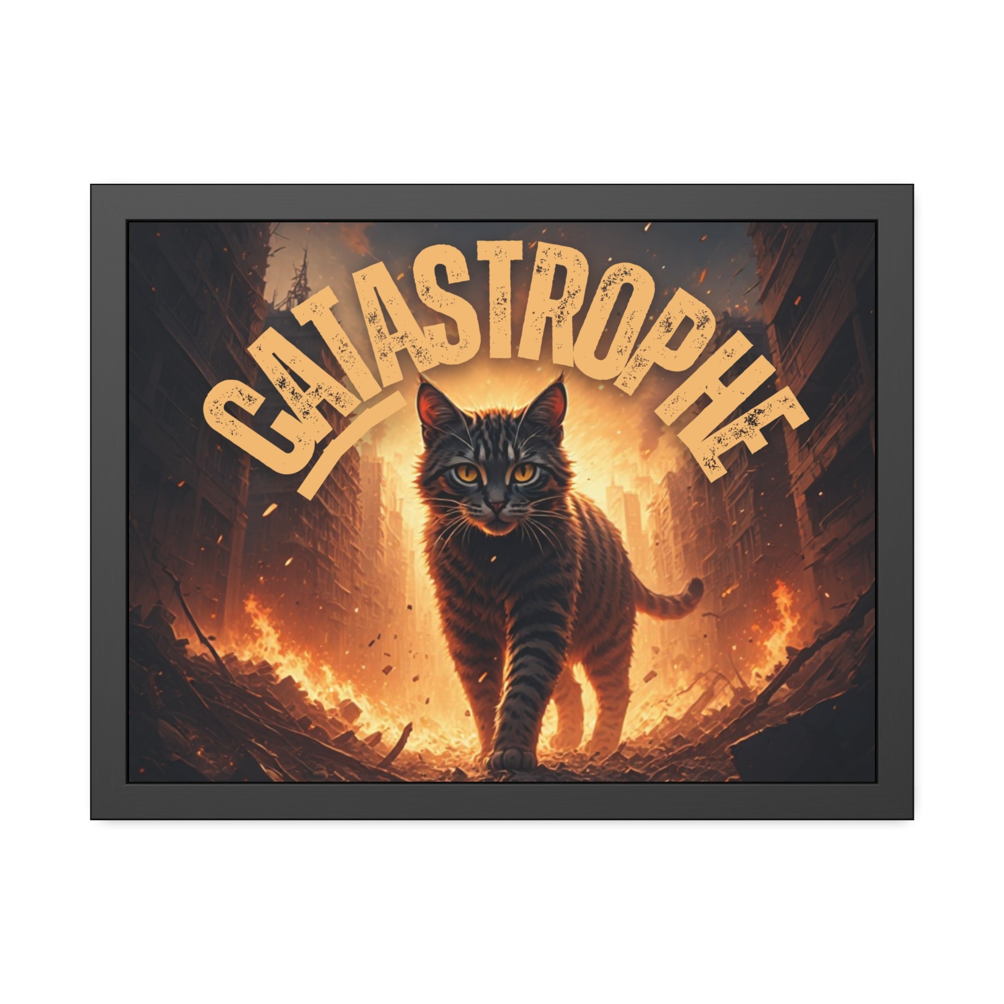 Framed Catastrophe Cat Poster Art, Quirky Cat Artwork