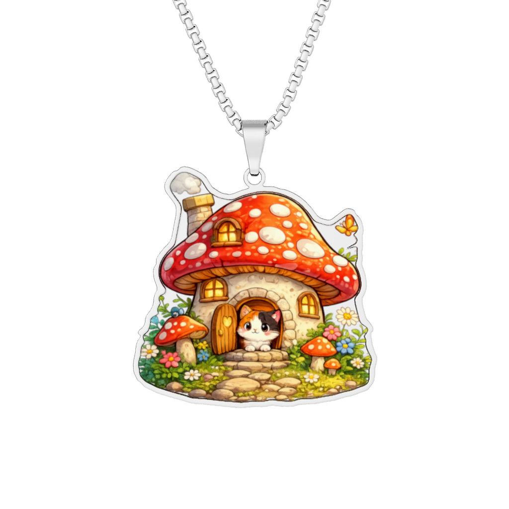 Whimsical Mushroom Cottage Necklace | Enchanted Woodland Jewelry
