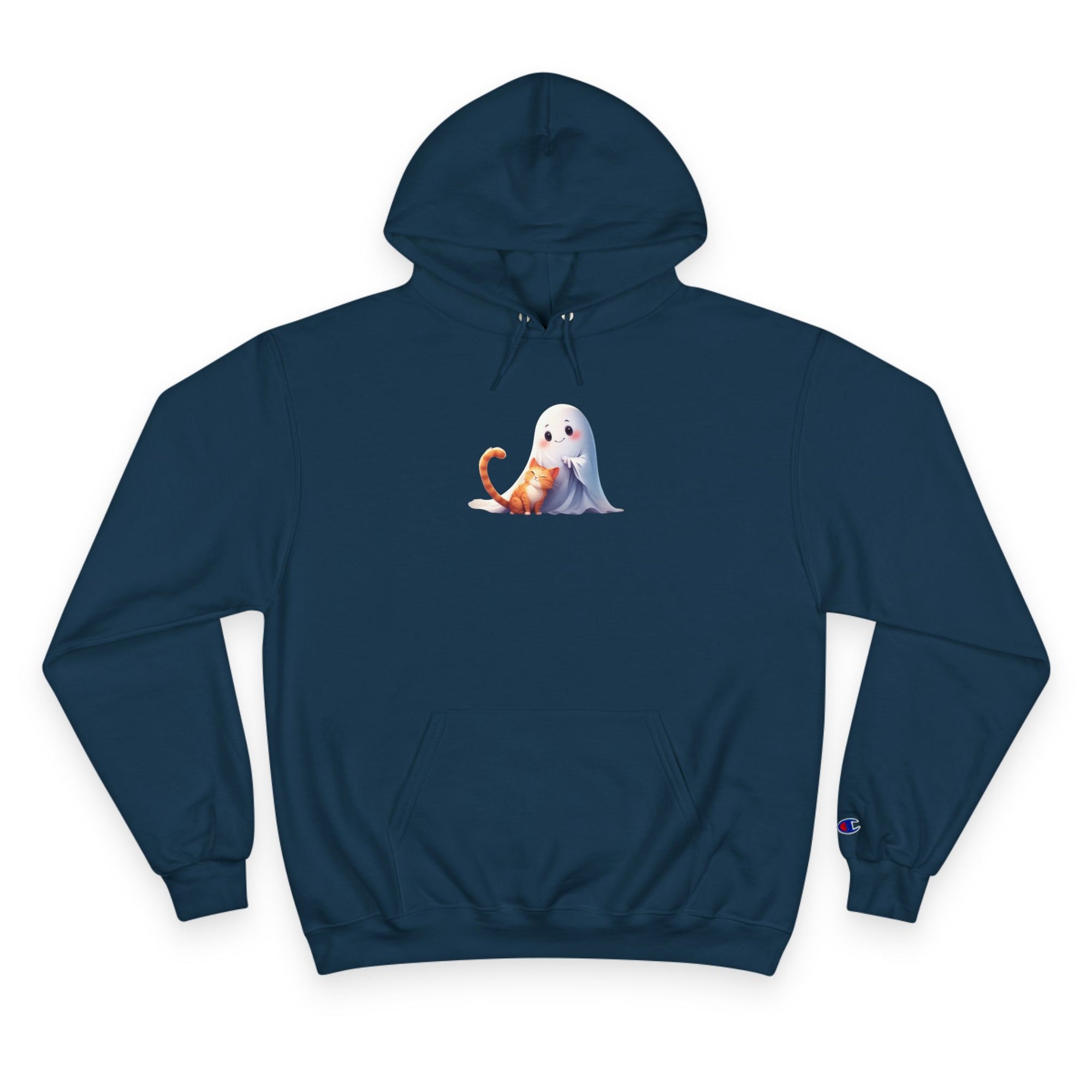 Cute Ghost & Kitty Champion Hoodie - Cozy Sweatshirt
