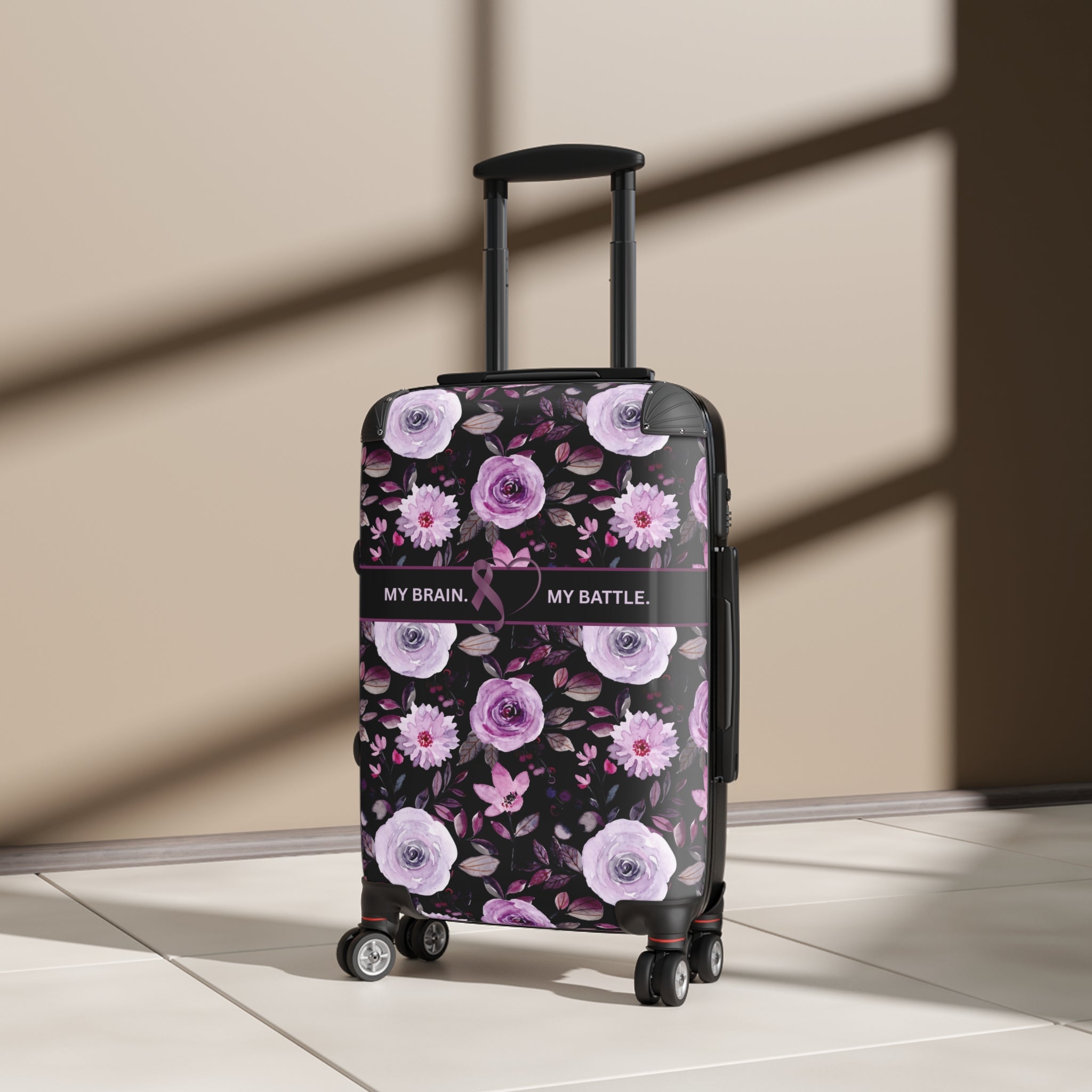 My Brain. My Battle. Epilepsy Awareness Hard-Shell Suitcase | Purple Floral Luggage