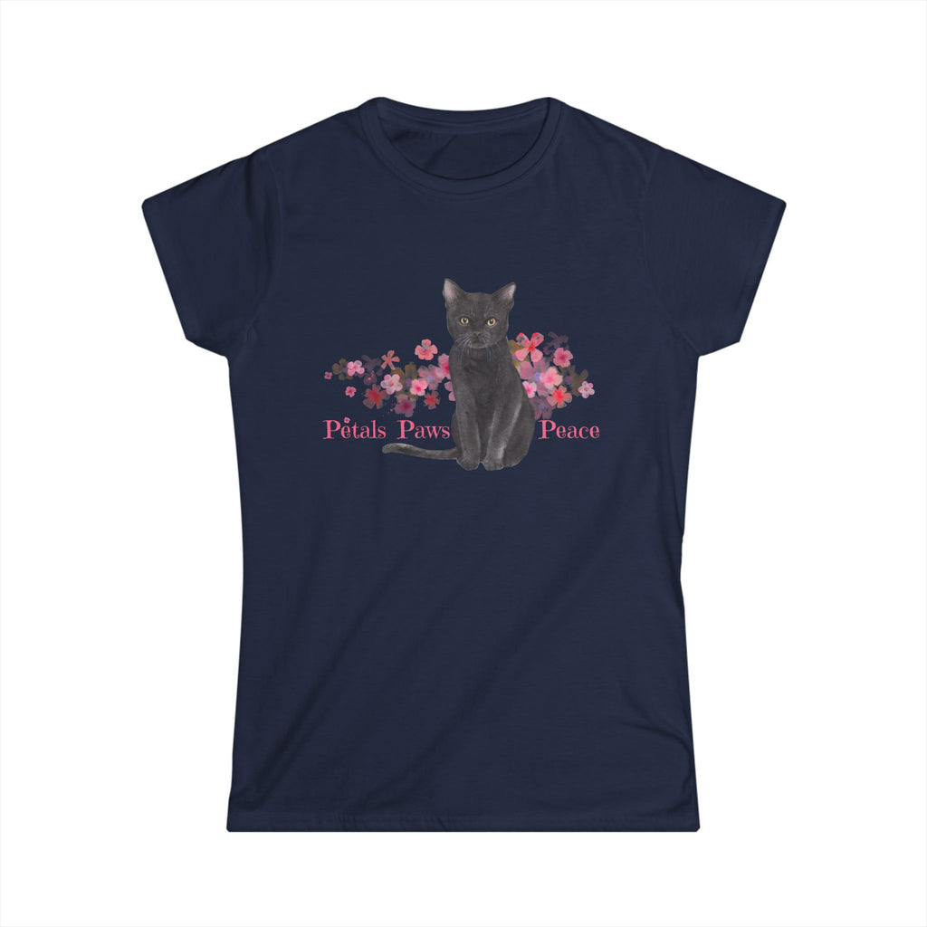 Petals, Paws & Peace Black Cat T-Shirt – Floral Cat Lover Graphic Tee