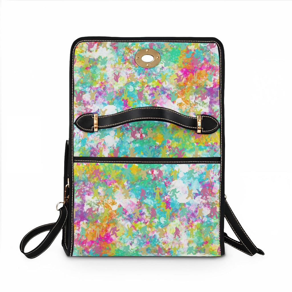 Hidden Bigfoot Tie-Dye Satchel Handbag | Colorful Sasquatch Crossbody Purse