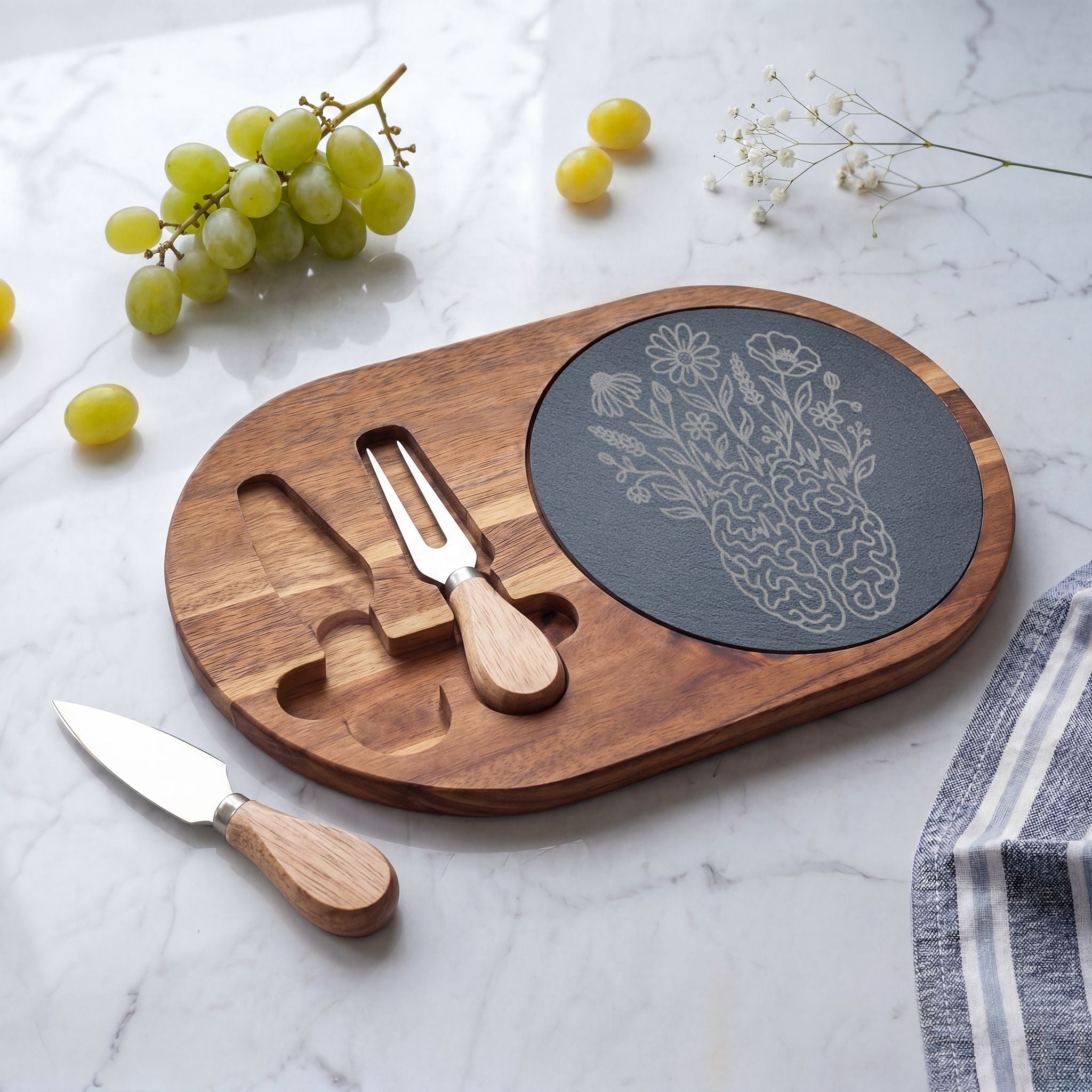 Electric Wildflower Epilepsy Awareness Acacia and Slate Charcuterie Board