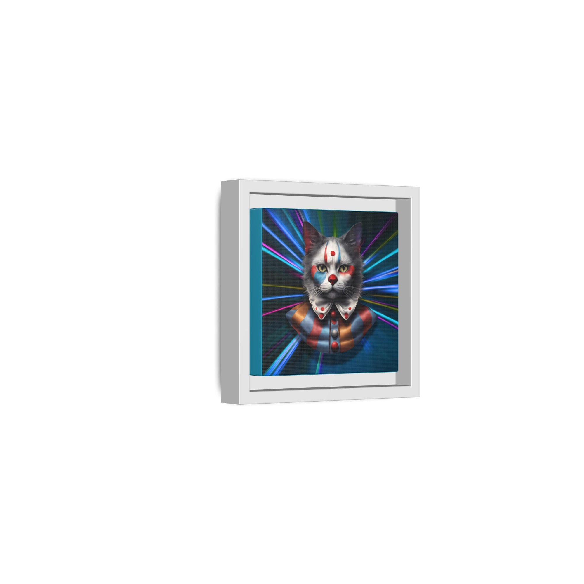 Colorful Cat Clown Framed Canvas Art – Quirky Home Decor for Pet Lovers