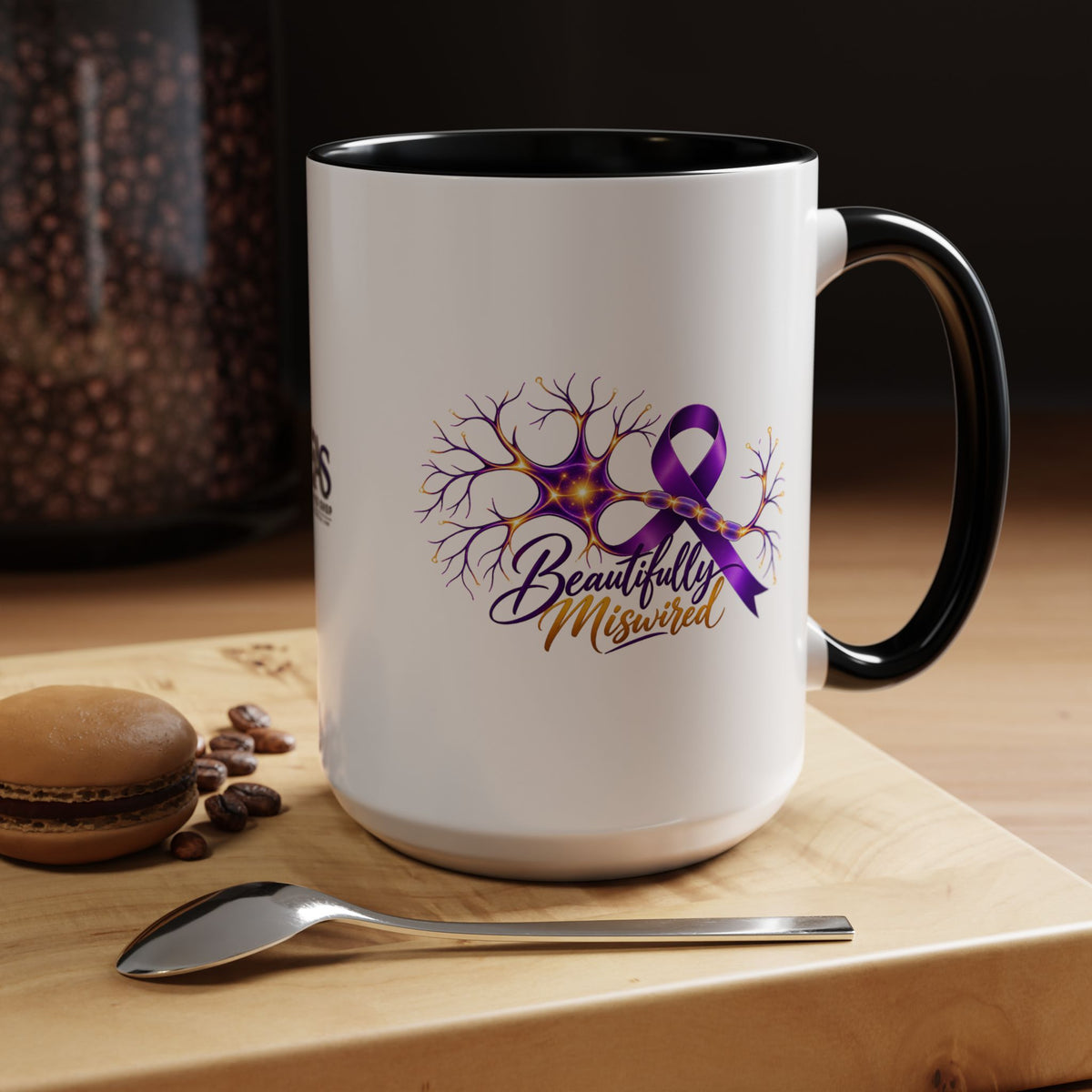 Beautifully Miswired Epilepsy Awareness Ceramic Mug | Purple Ribbon & Neuron Design (11/15oz)