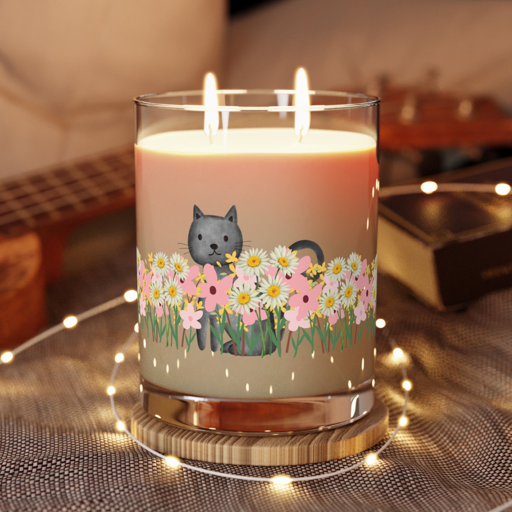 Floral Cat Glass Candle – Cozy Cat Lover Home Decor