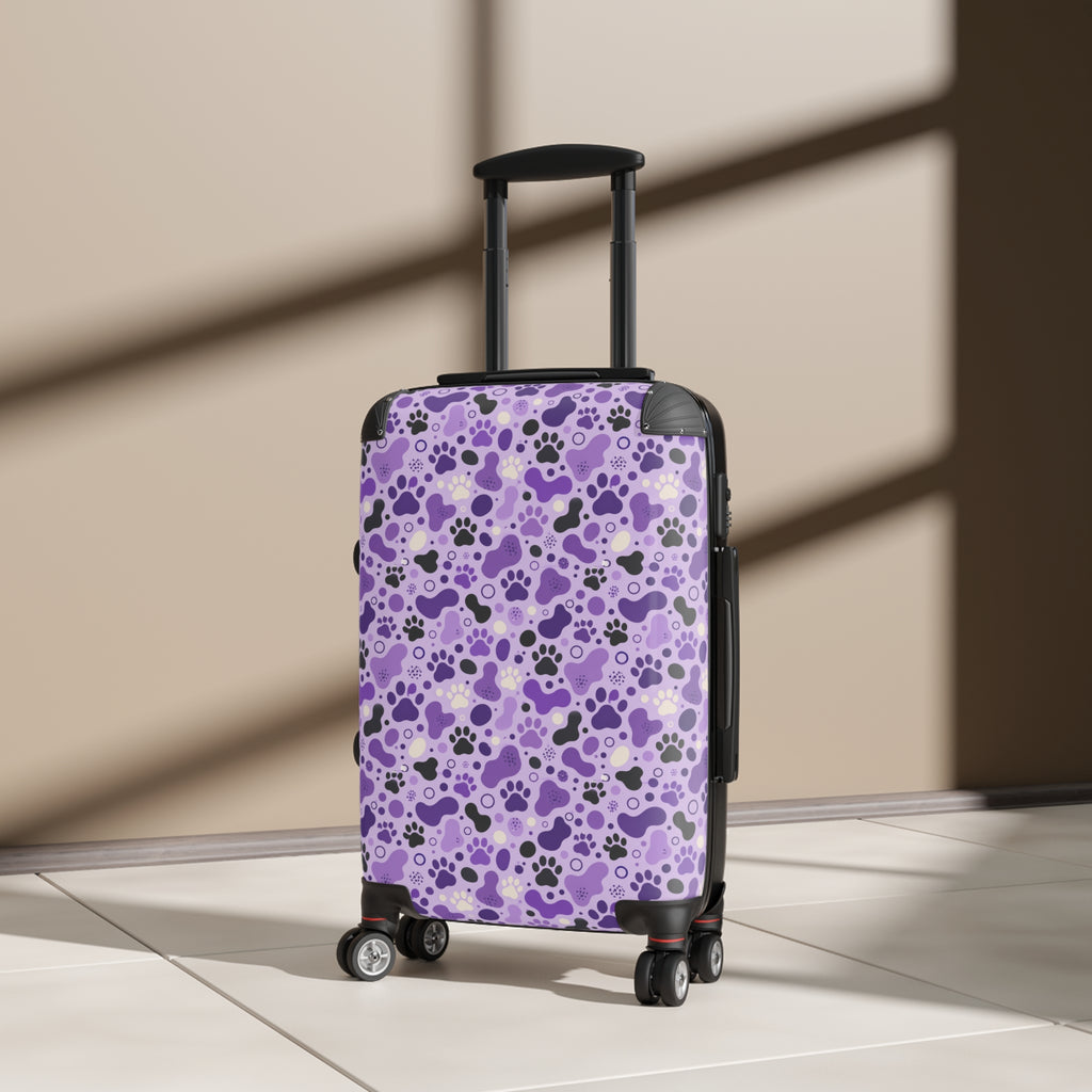 Purple Cat Paw Print Hard-Shell Suitcase | Abstract Cat Lover Luggage