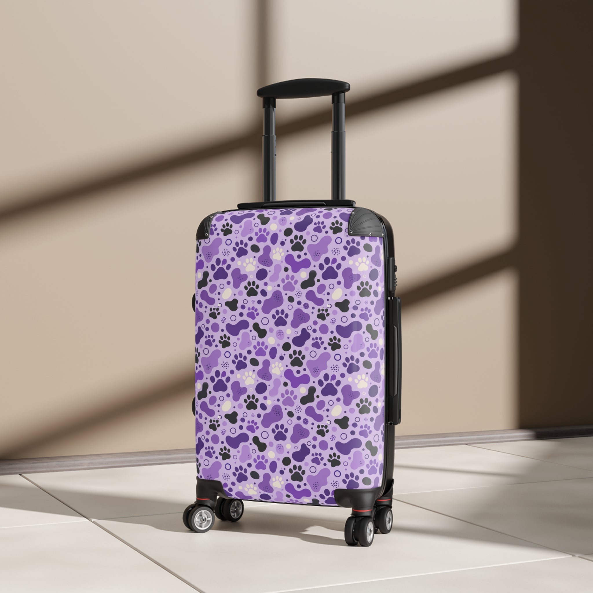 Purple Cat Paw Print Hard-Shell Suitcase | Abstract Cat Lover Luggage