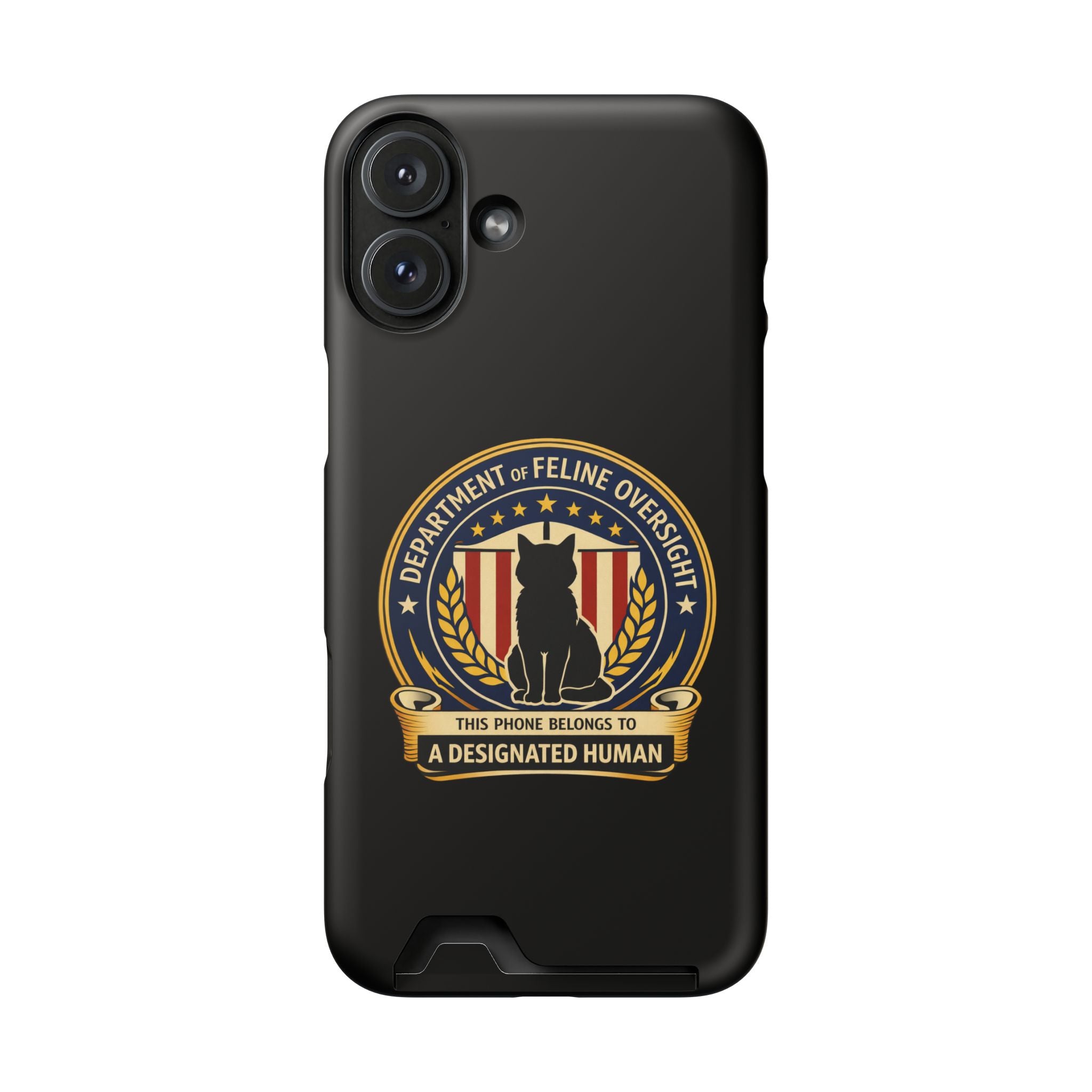 Department of Feline Oversight iPhone Case – “Designated Human” Official Seal, MagSafe Slim Case with Card Slot