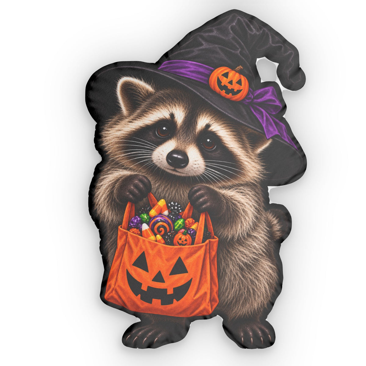Jimothy Trick-or-Treat Raccoon Halloween Shaped Pillow