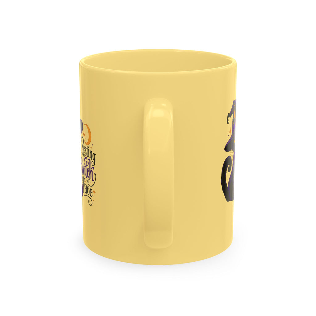 Resting Witch Face Cat Mug | 11 oz Halloween Coffee Mug