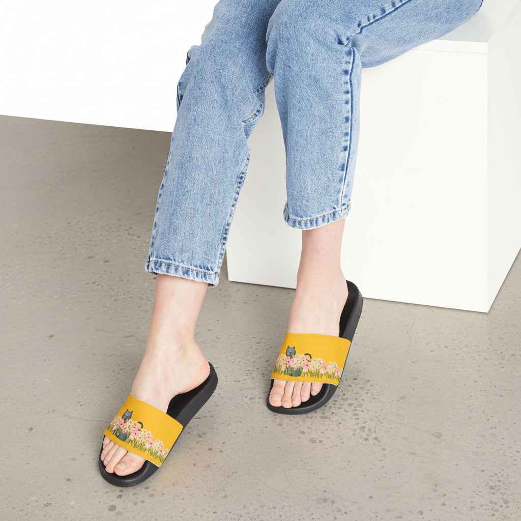 Yellow Flower Cat Slide Sandals – Garden Cat Slides with Interchangeable Straps