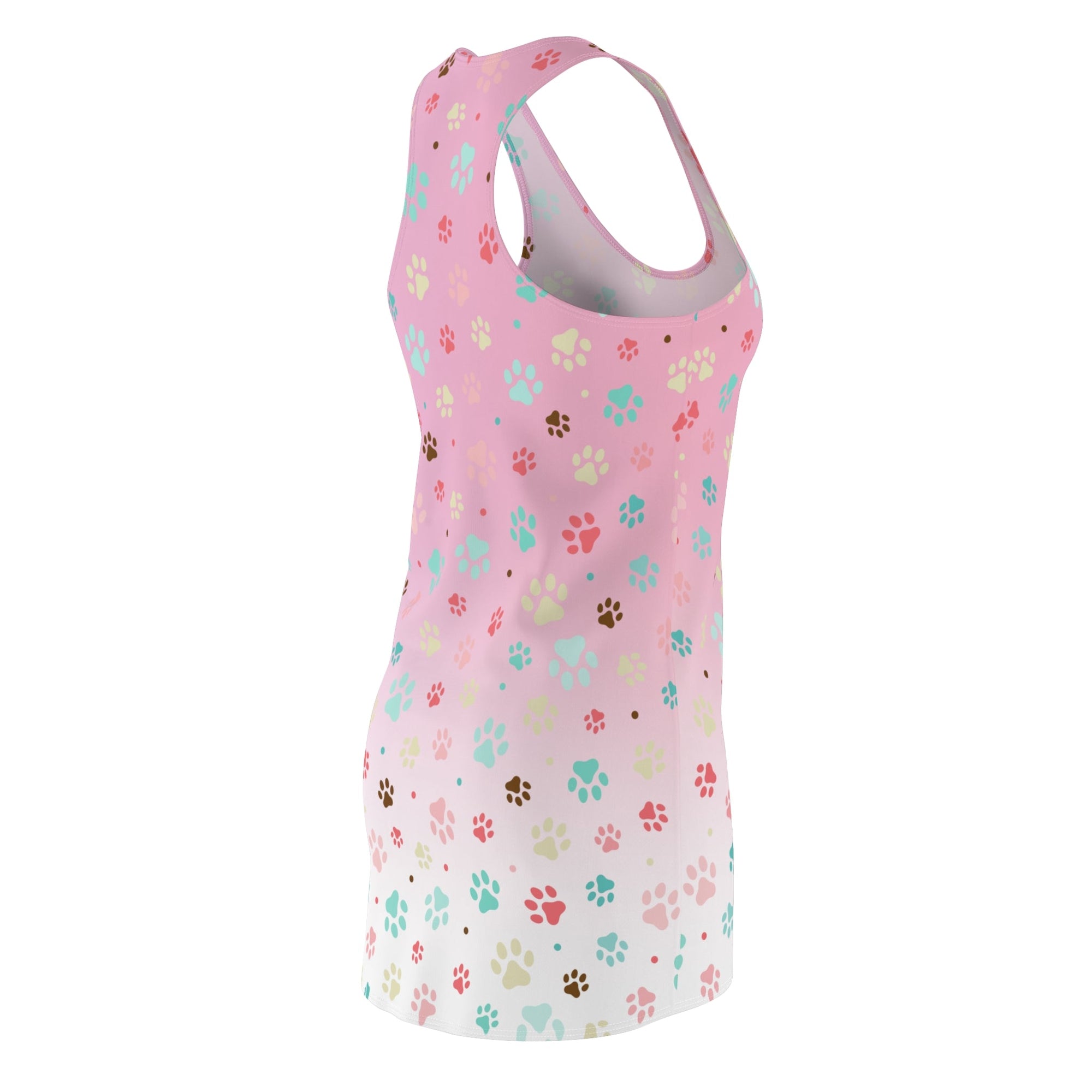 Cute Pink Paw Print Racerback Dress for Pet Lovers Printify