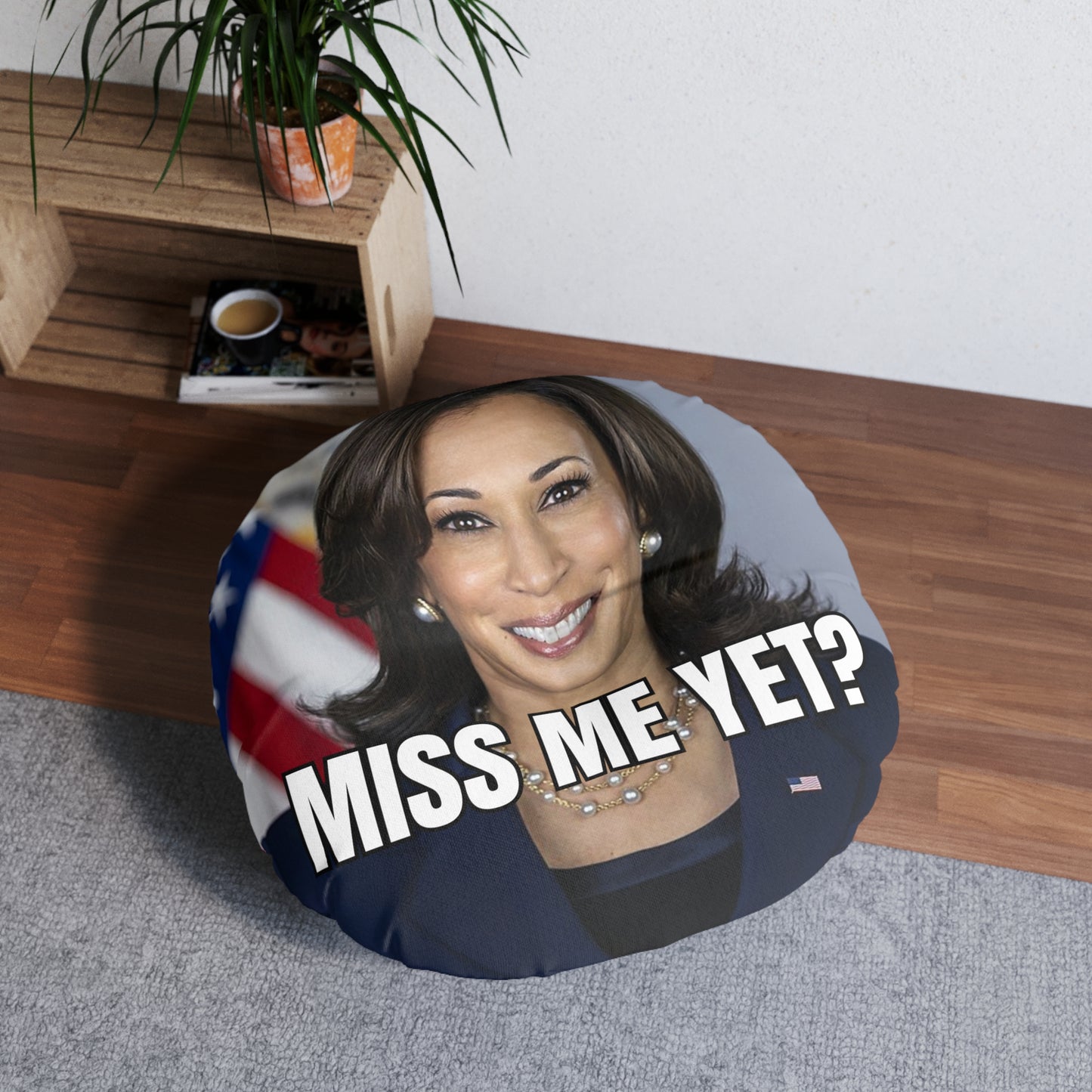 Round Tufted Floor Pillow - 'Miss Me Yet?' Statement Cushion