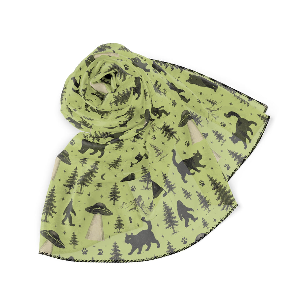 The Cat Saw It, Too Scarf | Bigfoot, UFO & Cat Cryptid Scarf