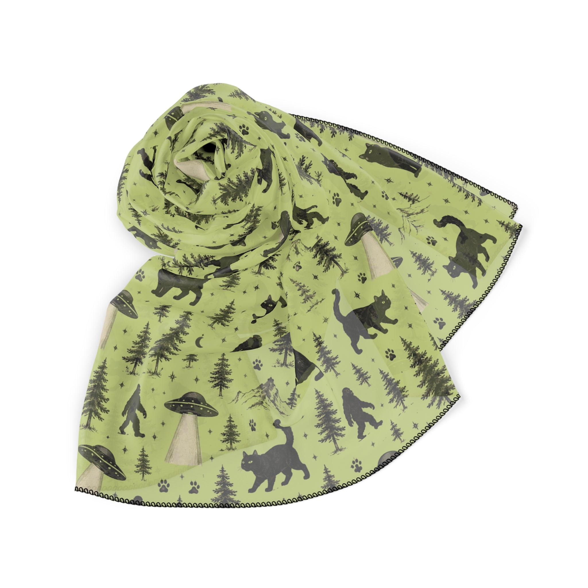 The Cat Saw It, Too Scarf | Bigfoot, UFO & Cat Cryptid Scarf