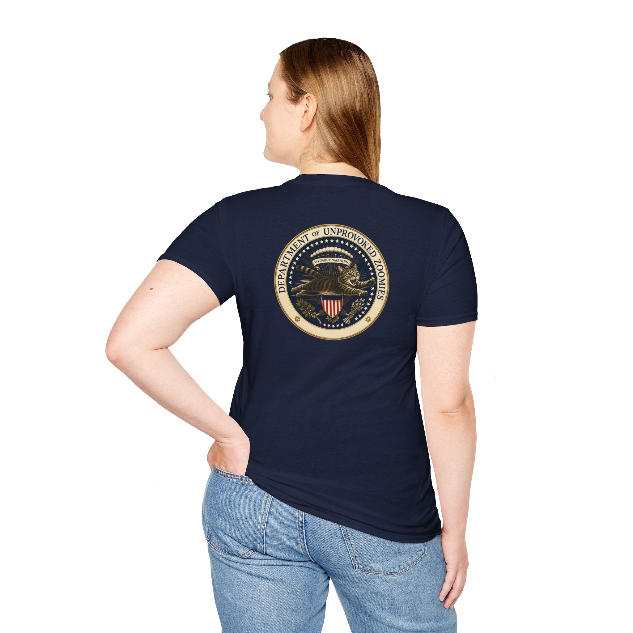 Department of Unprovoked Zoomies Cat T-Shirt | Faux Government Seal Tee