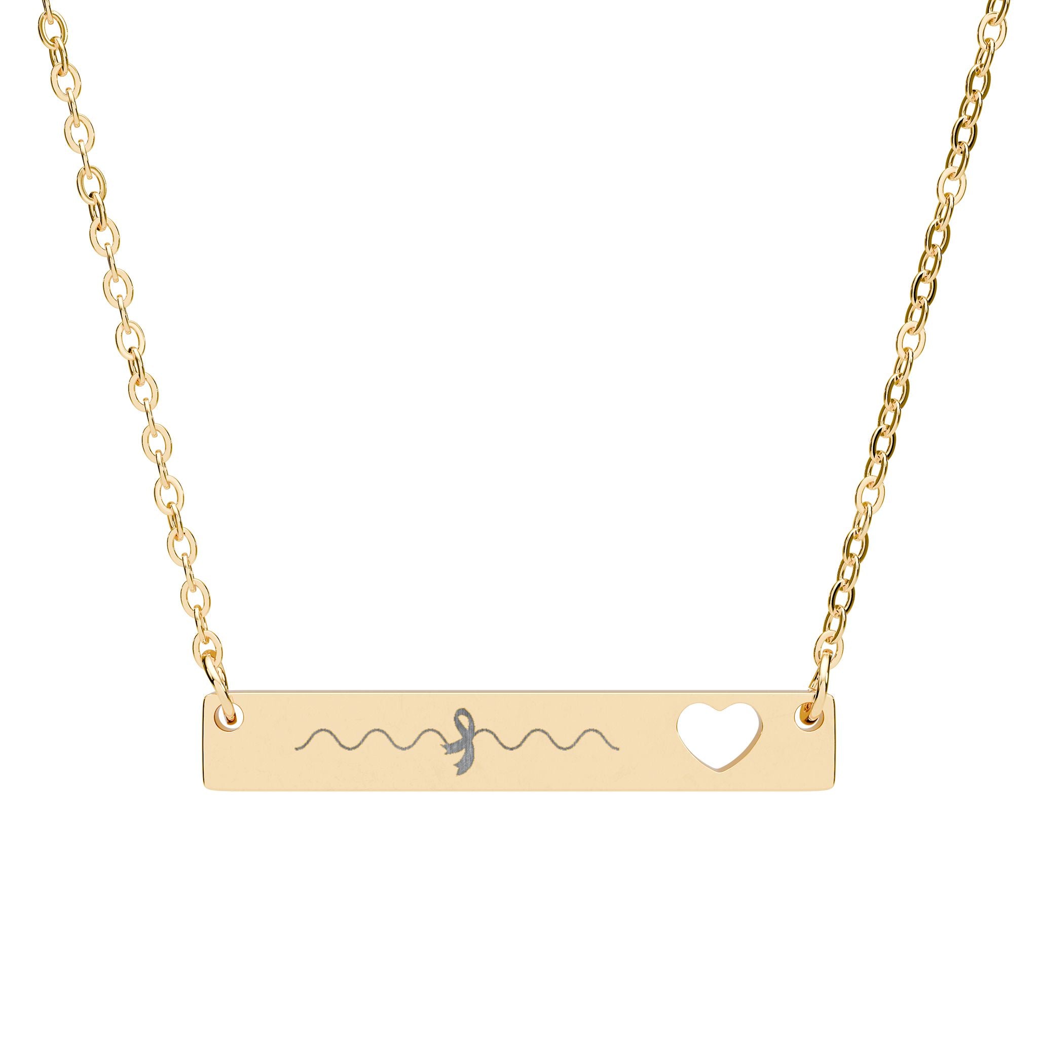 Epilepsy Awareness Bar Necklace — Smooth Wave with Ribbon & Cutout Heart