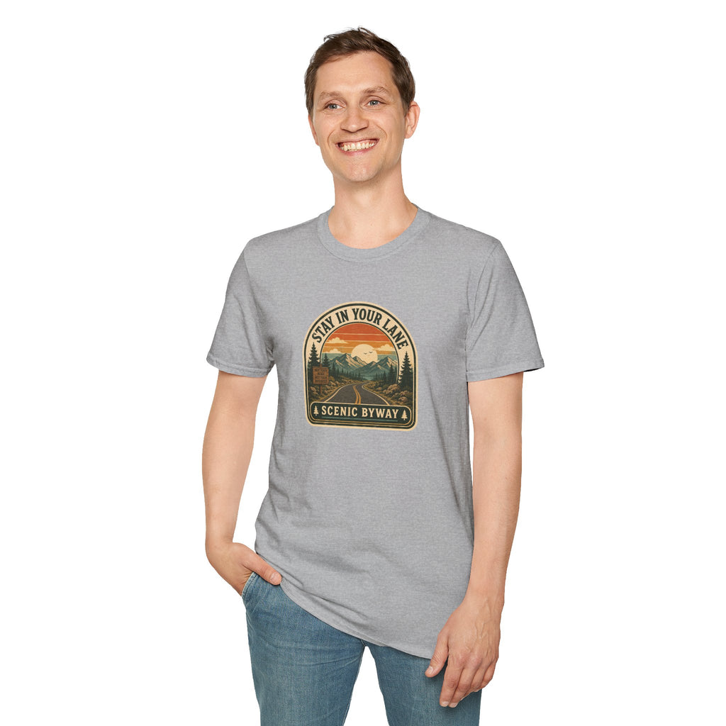 Stay in Your Lane Scenic Byway Unisex T-Shirt | Retro Road Trip Graphic Tee