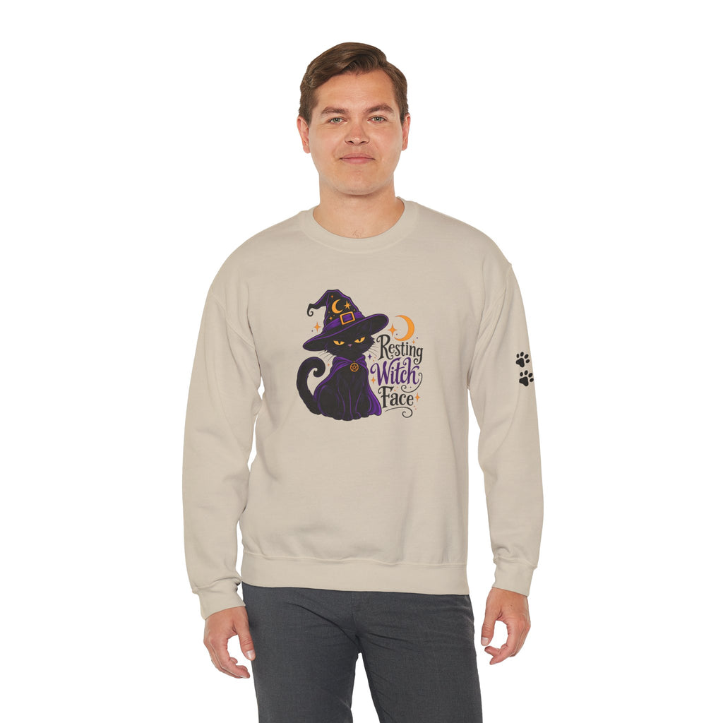 Resting Witch Face Cat Sweatshirt | Halloween Witch Cat Crewneck