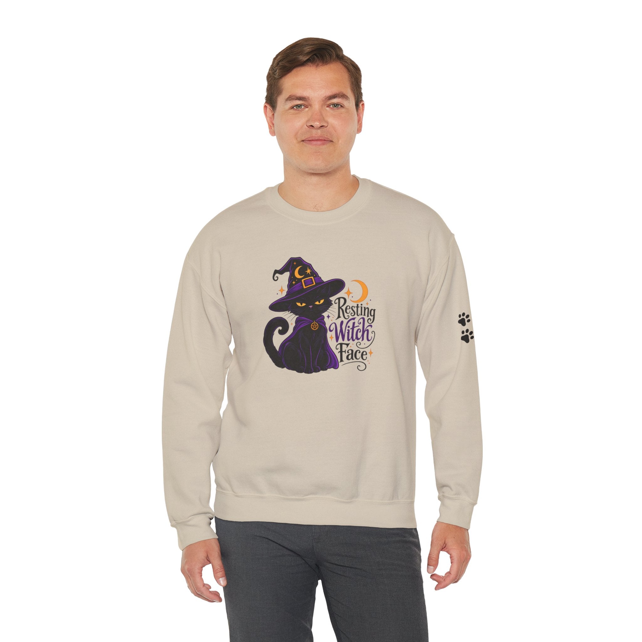 Resting Witch Face Cat Sweatshirt | Halloween Witch Cat Crewneck