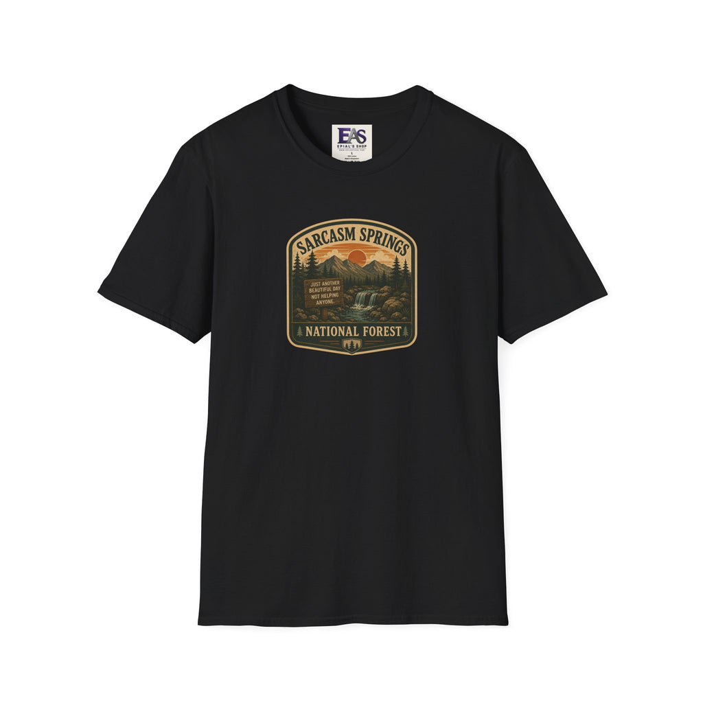 Sarcasm Springs National Forest Unisex T-Shirt | Funny Retro Outdoors Graphic Tee