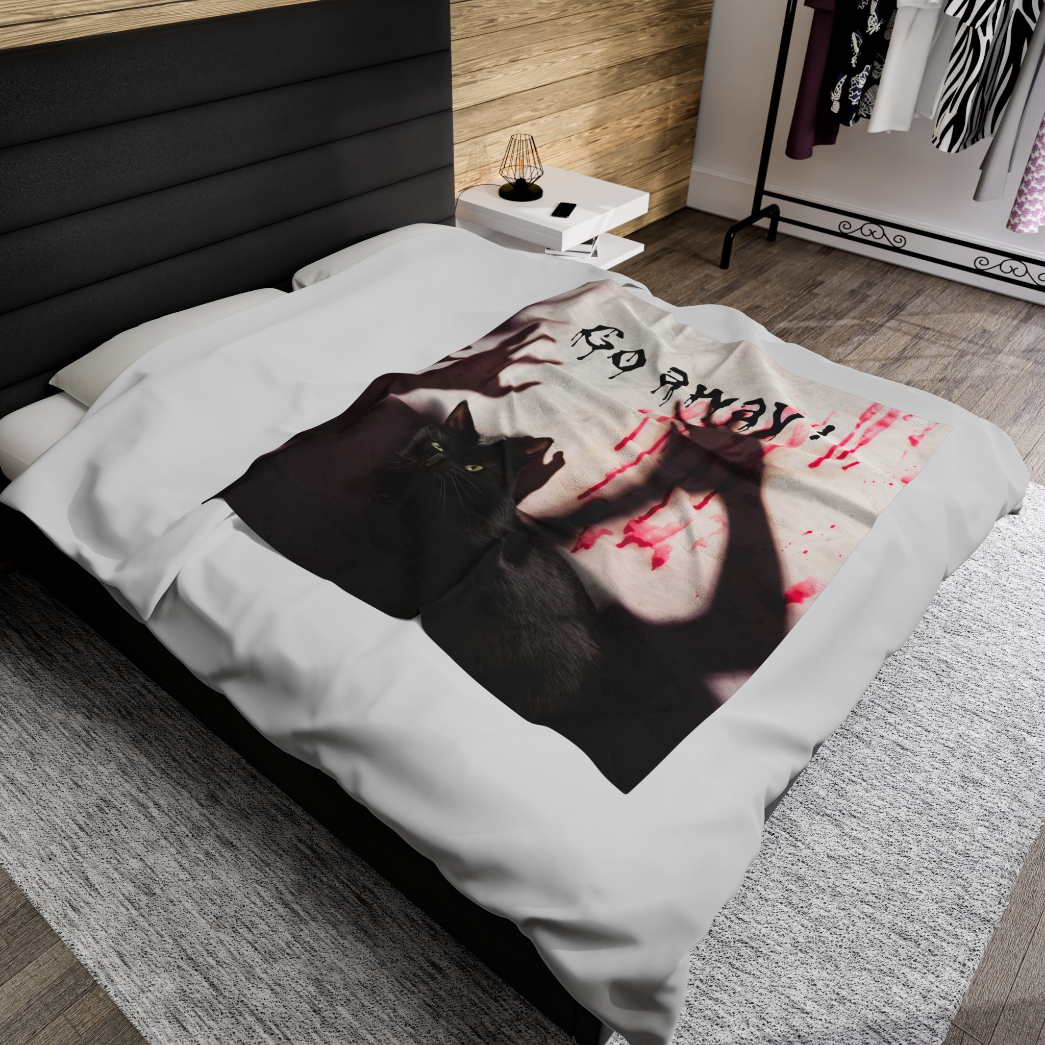 Photo depicting the ​Go Away Velveteen Plush Blanket from EpiAl's Shop.