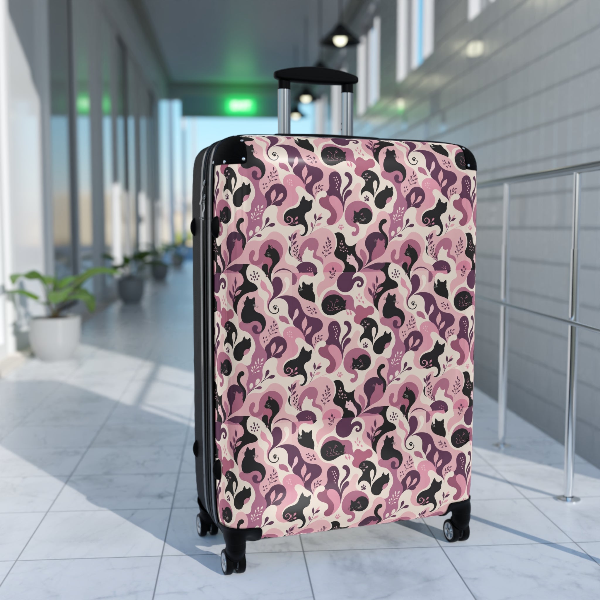Cat Lady Camo Hard-Shell Suitcase - Pink Abstract Cat Luggage for Women