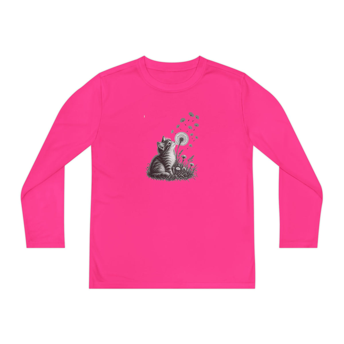 Kitten and Dandelion Youth Long Sleeve Tee | Nature-Inspired Cat Shirt