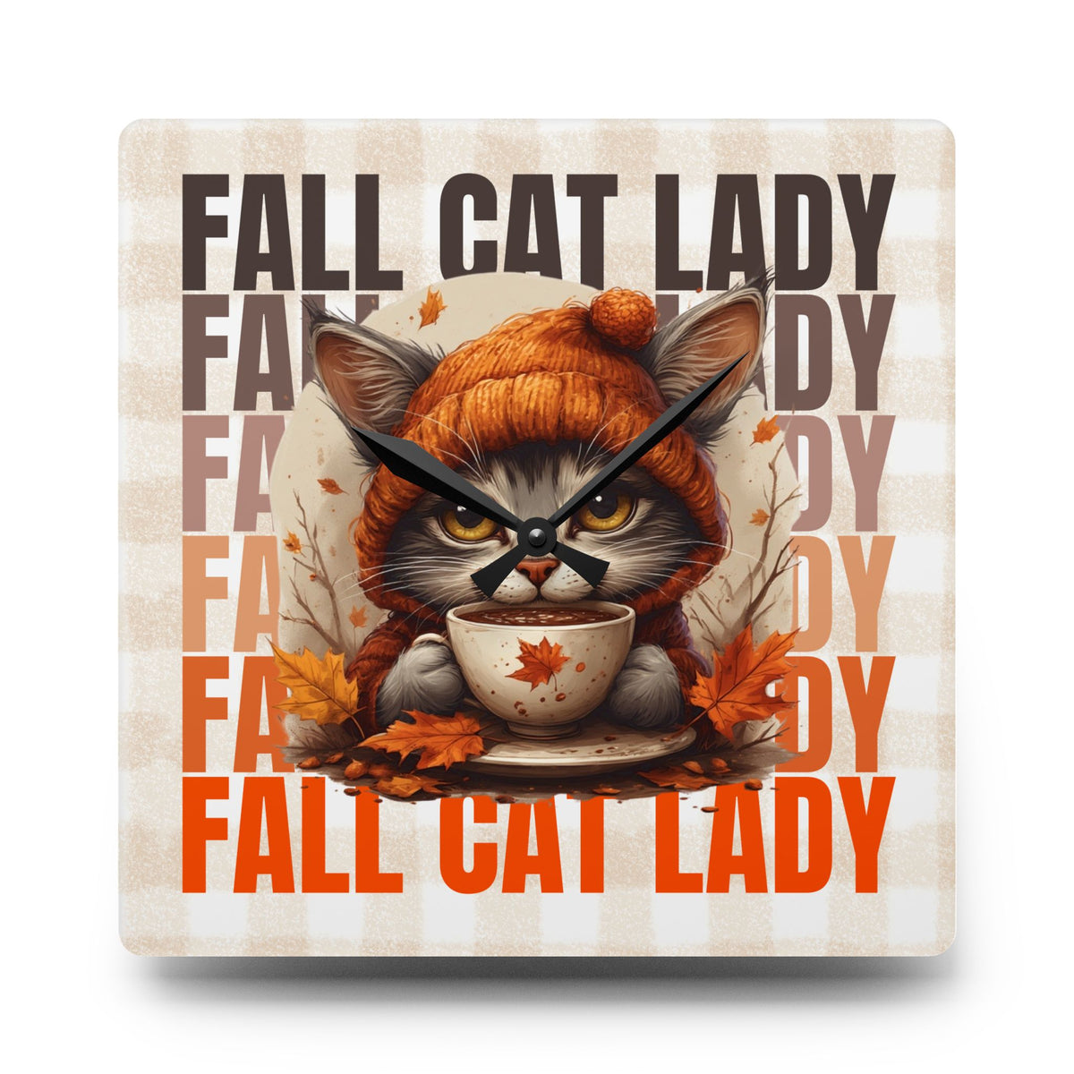 Fall Cat Lady Acrylic Wall Clock, Cute Cat Decor
