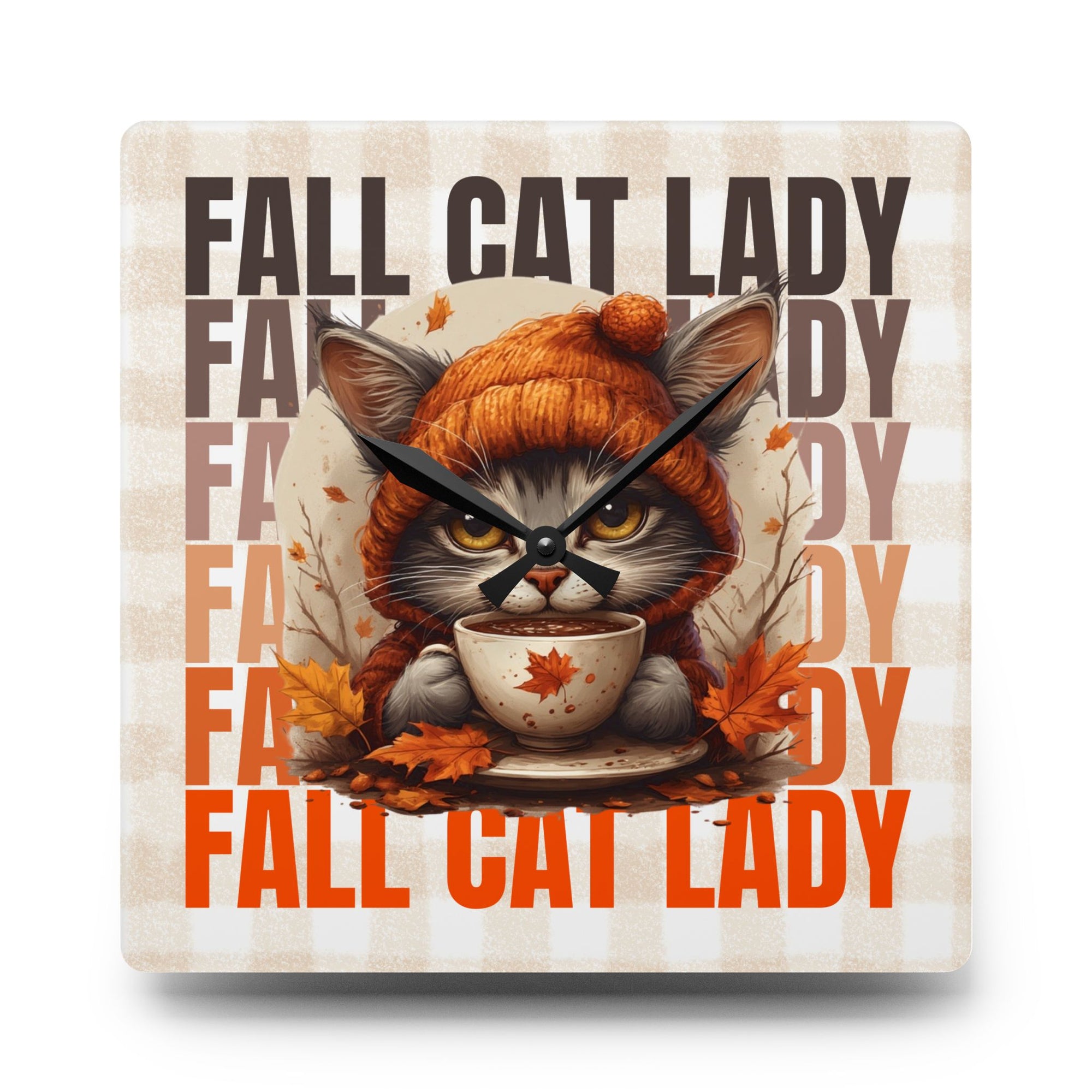 Fall Cat Lady Acrylic Wall Clock, Cute Cat Decor