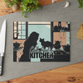 Photo depicting the ​Cat Lady Kitchen Glass Cutting Board from EpiAl's Shop.