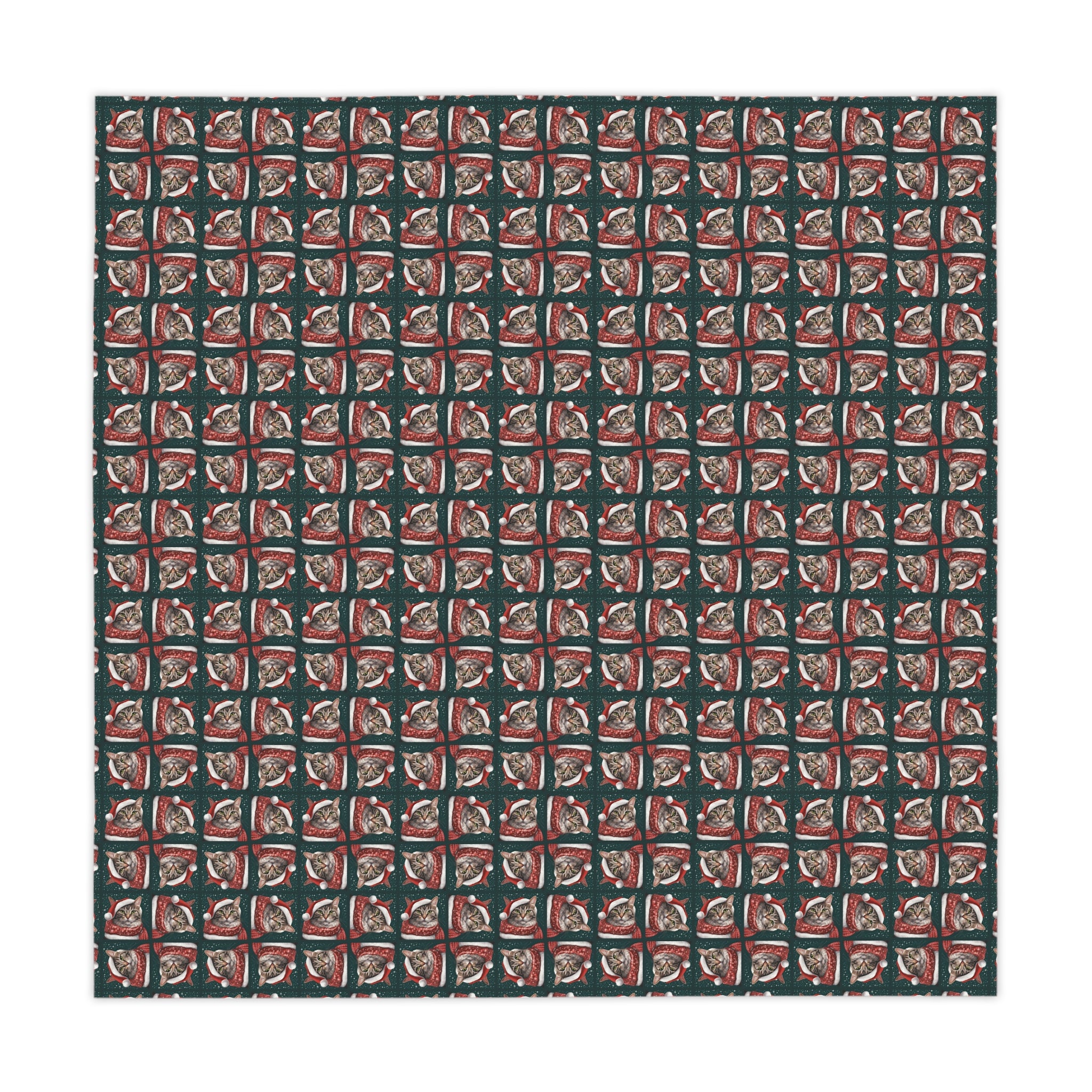Photo depicting the ​Santa Hat Tabby Christmas Tablecloth from EpiAl's Shop.