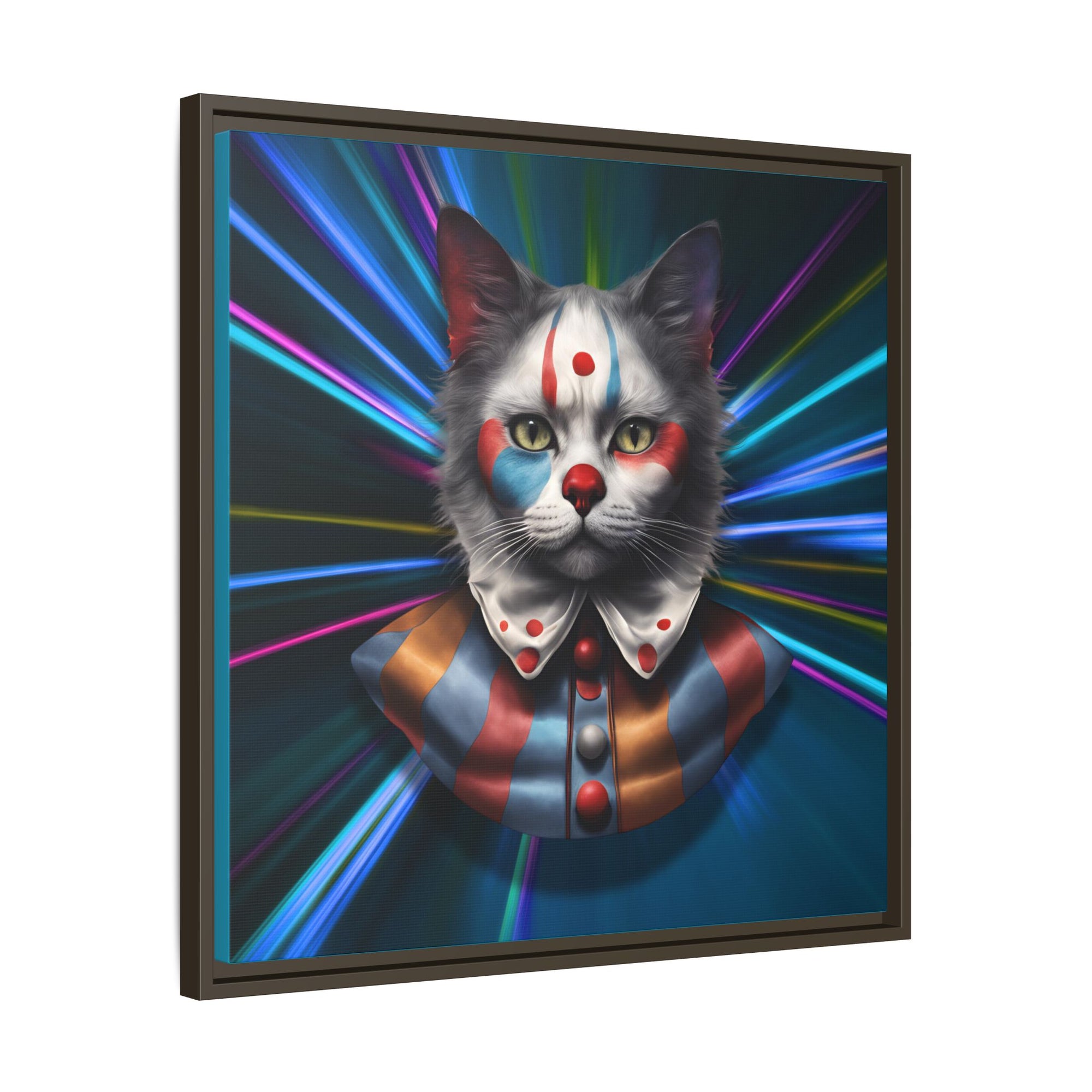 Colorful Cat Clown Framed Canvas Art – Quirky Home Decor for Pet Lovers