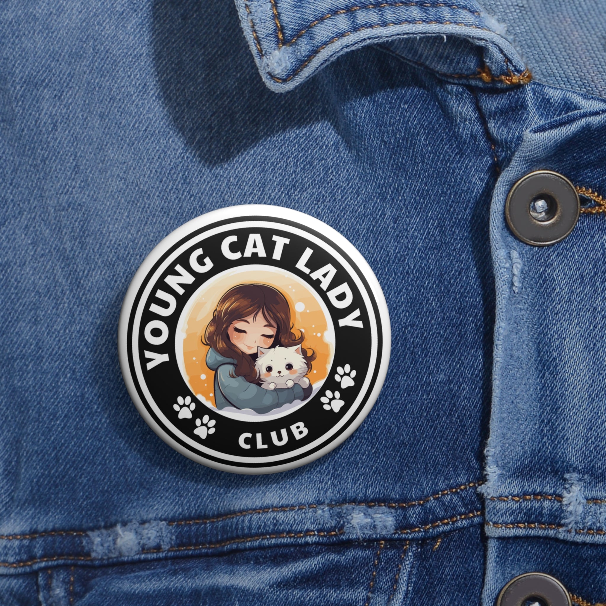 Photo depicting the ​Young Cat Lady Club Pin Buttons from EpiAl's Shop.
