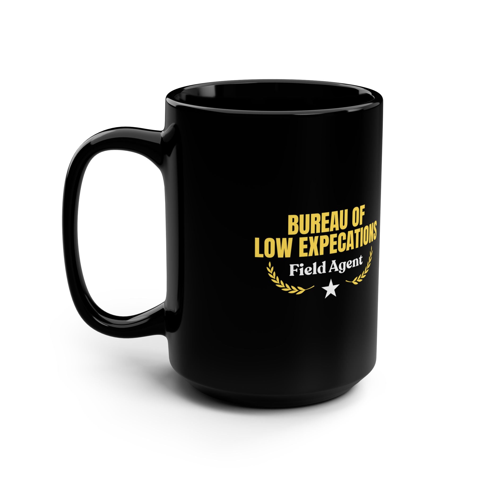 Bureau of Low Expectations Field Agent Coffee Mug | Funny Black Ceramic Mug 15 oz