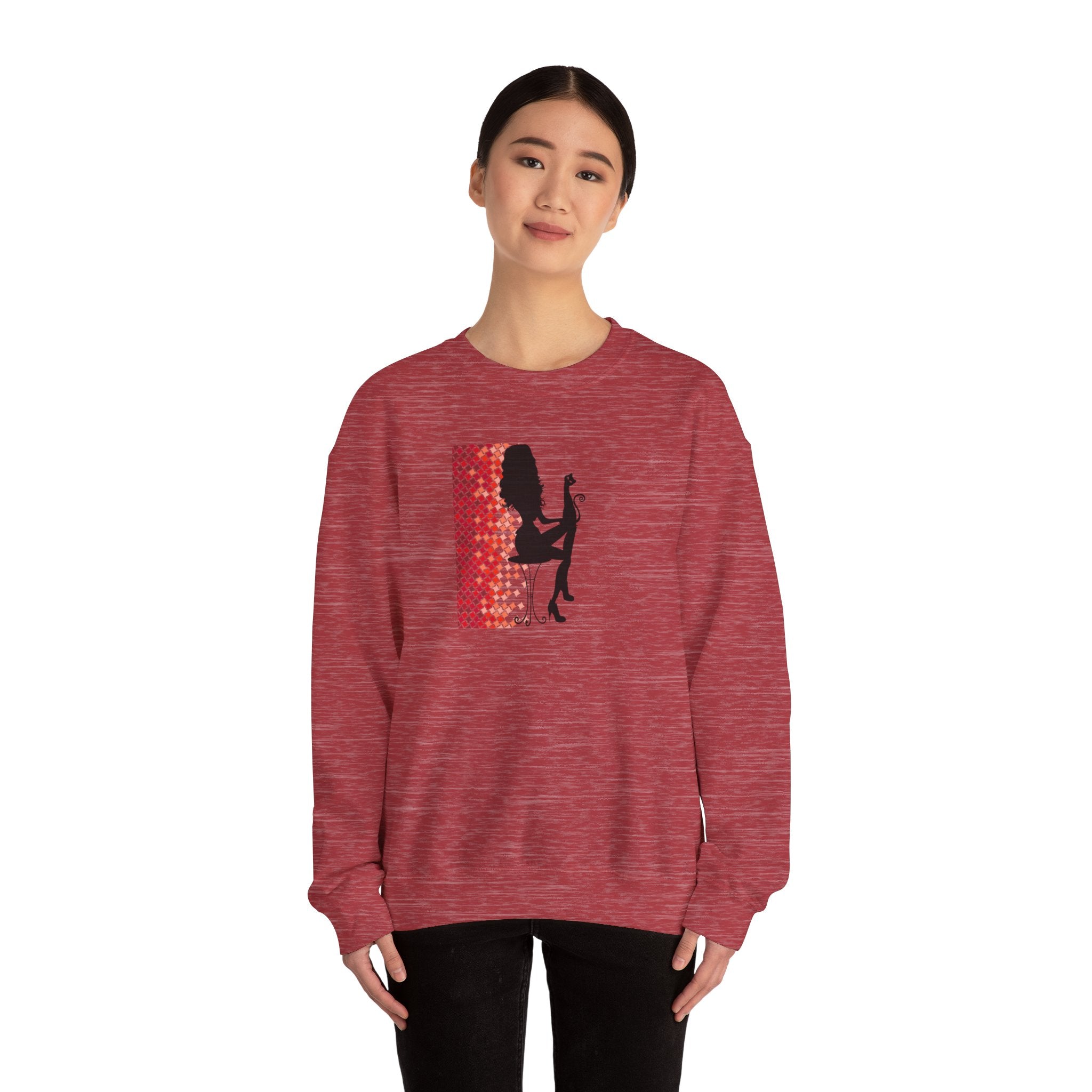 Photo depicting the ​Poised Cat Lady Heavy Blend™ Crewneck Sweatshirt from EpiAl's Shop.