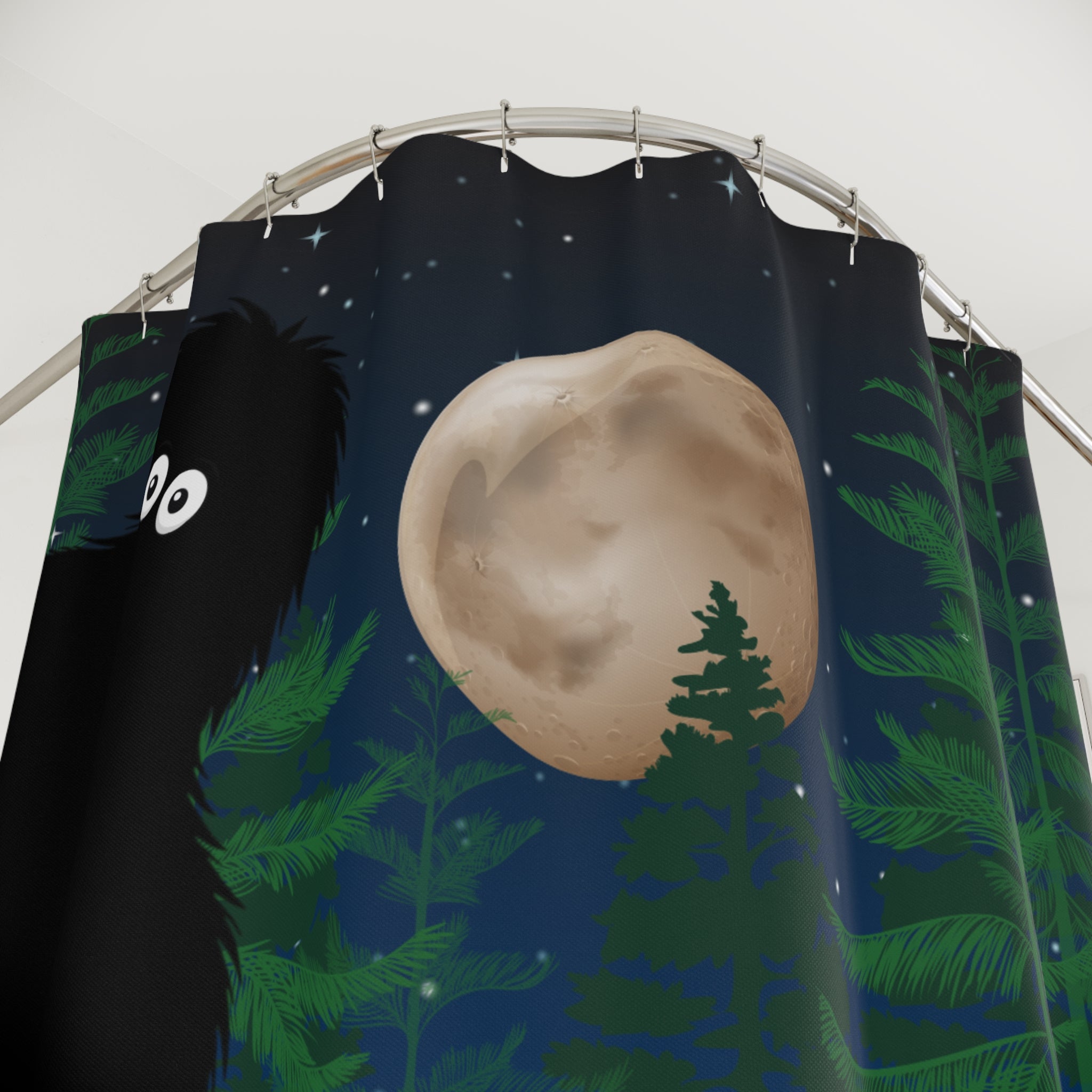 Bigfoot & Cat Midnight Forest Shower Curtain