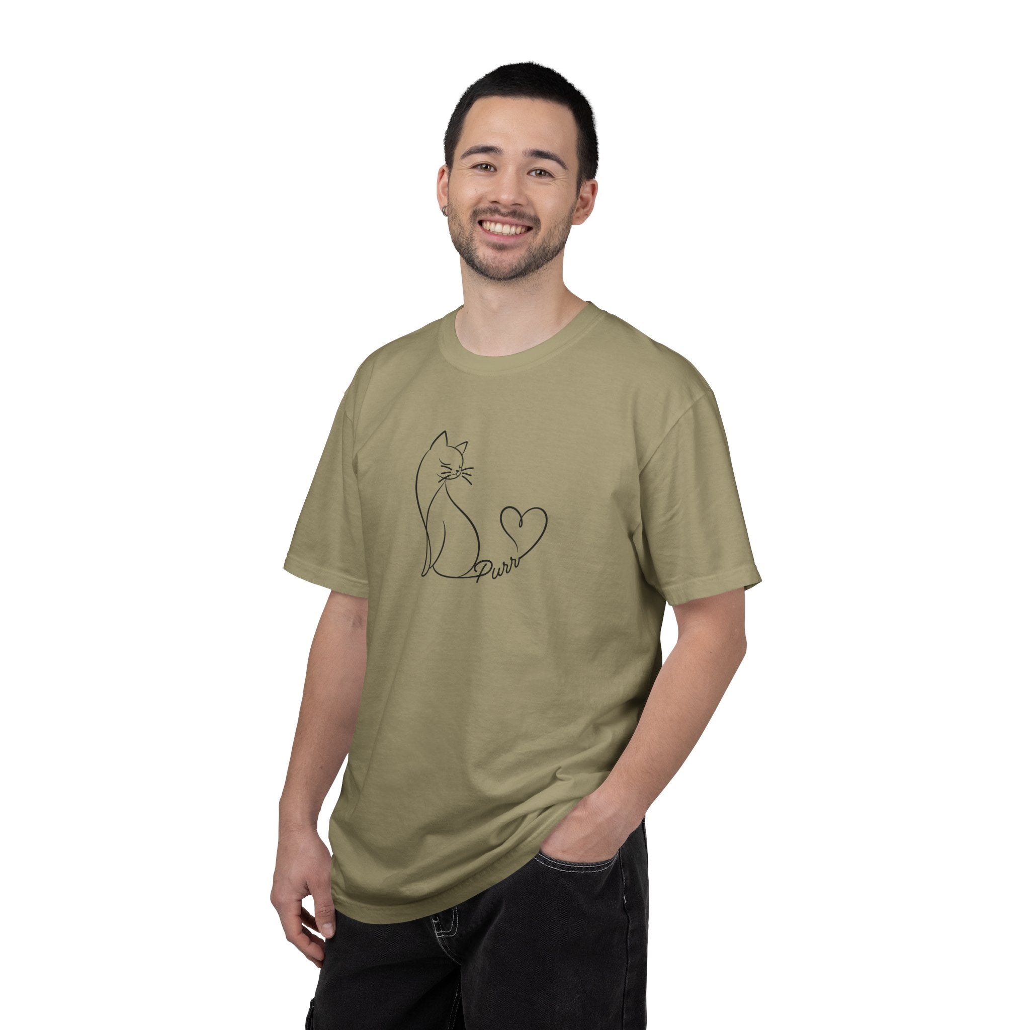 Purr Line Art Cat Unisex T-Shirt | Minimal Cat Lover Tee with Heart Tail