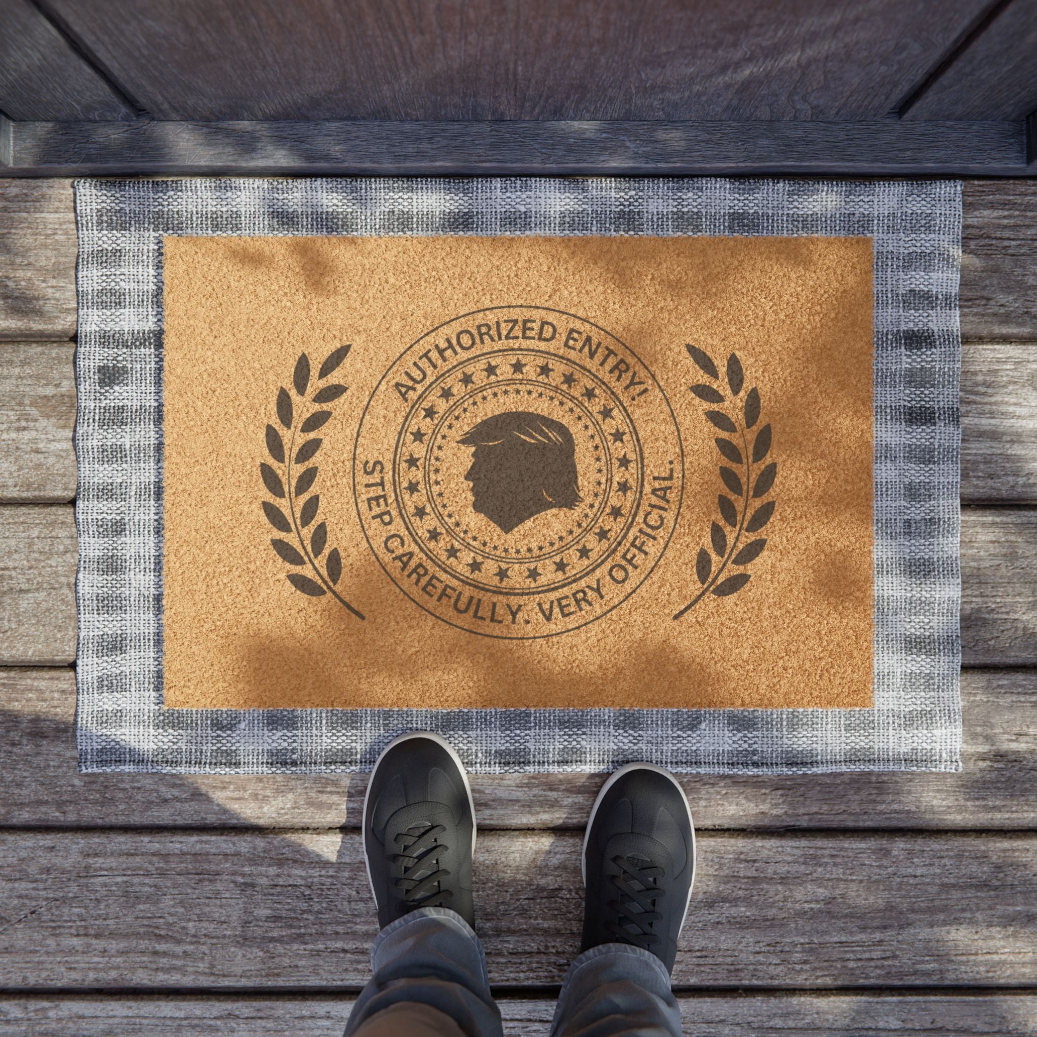“Authorized Entry” Political Parody Welcome Mat – Step Carefully
