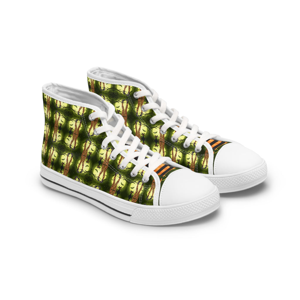 Women’s High Top Sneakers with Halloween Cat Lady Design